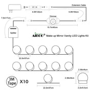 Hollywood Super Star Style Makeup Mirror Vanity LED Light Bulbs Kit for Dressing Table Dimmable & Plug in, V1171-CB-BQKBCD010