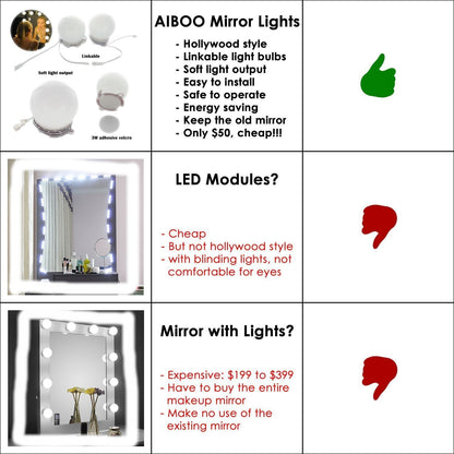 Hollywood Super Star Style Makeup Mirror Vanity LED Light Bulbs Kit for Dressing Table Dimmable & Plug in, V1171-CB-BQKBCD010