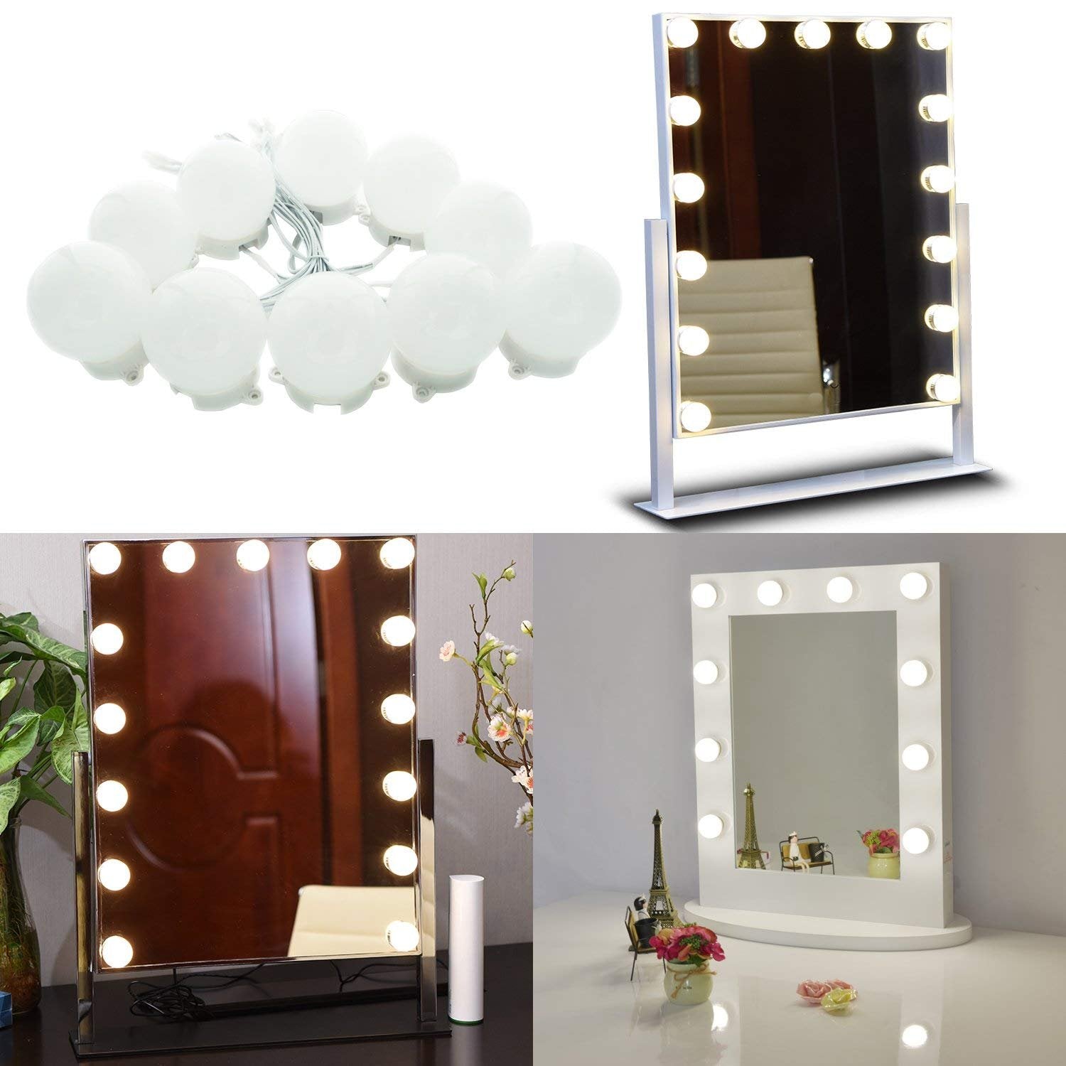 Hollywood Super Star Style Makeup Mirror Vanity LED Light Bulbs Kit for Dressing Table Dimmable & Plug in, V1171-CB-BQKBFD010