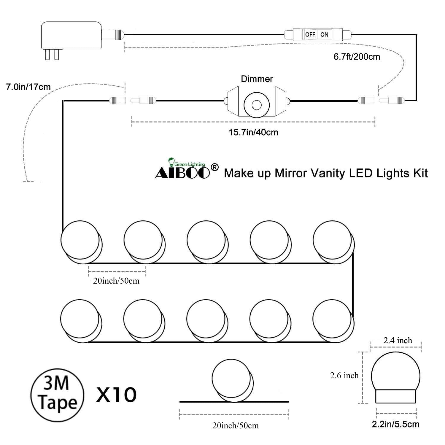 Hollywood Super Star Style Makeup Mirror Vanity LED Light Bulbs Kit for Dressing Table Dimmable & Plug in, V1171-CB-BQKBFD010