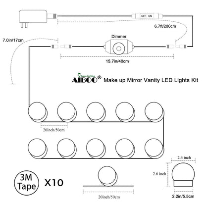 Hollywood Super Star Style Makeup Mirror Vanity LED Light Bulbs Kit for Dressing Table Dimmable & Plug in, V1171-CB-BQKBFD010