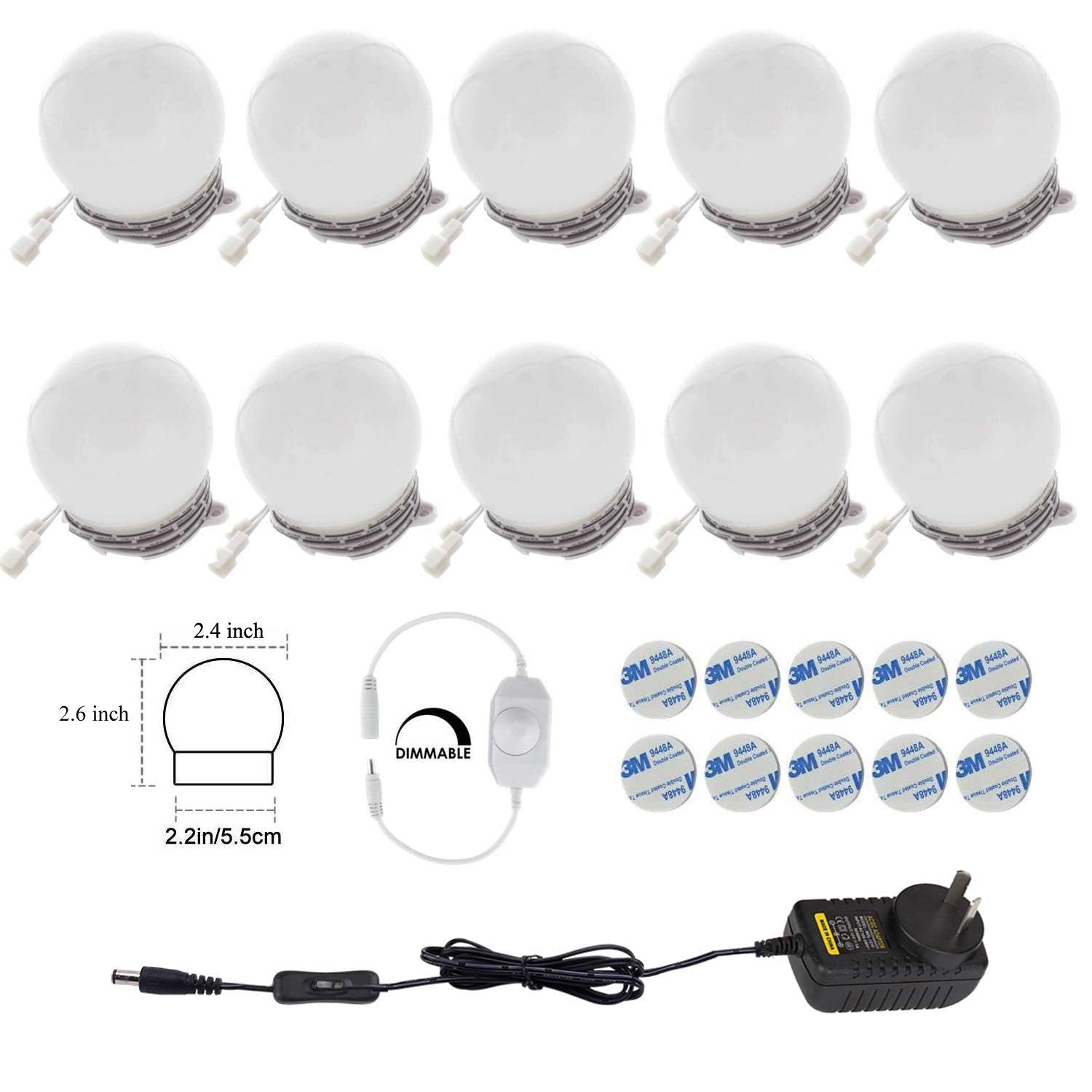 Hollywood Super Star Style Makeup Mirror Vanity LED Light Bulbs Kit for Dressing Table Dimmable & Plug in, V1171-CB-BQKBFD010