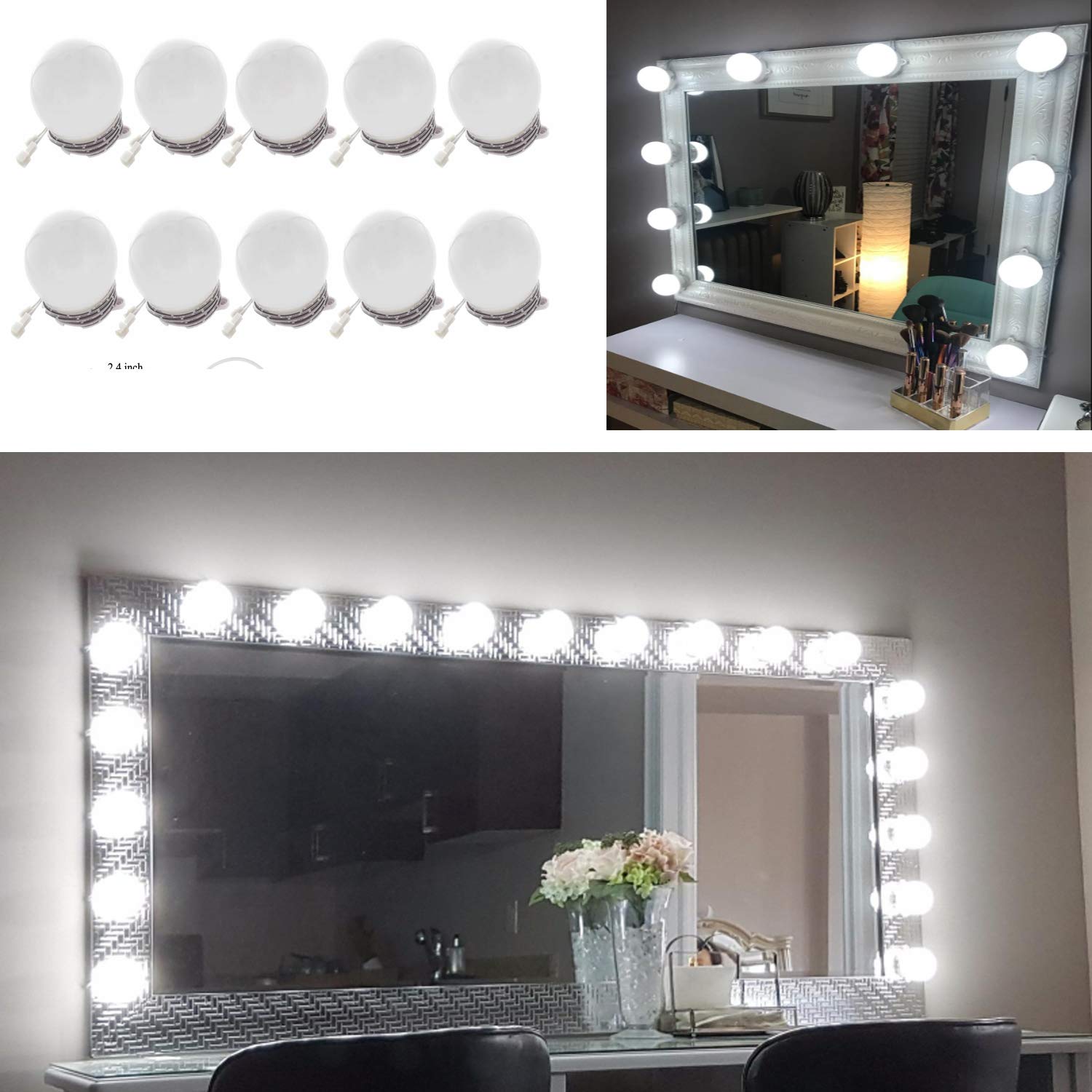 Hollywood Super Star Style Makeup Mirror Vanity LED Light Bulbs Kit for Dressing Table Dimmable & Plug in, V1171-CB-BQKBFD010