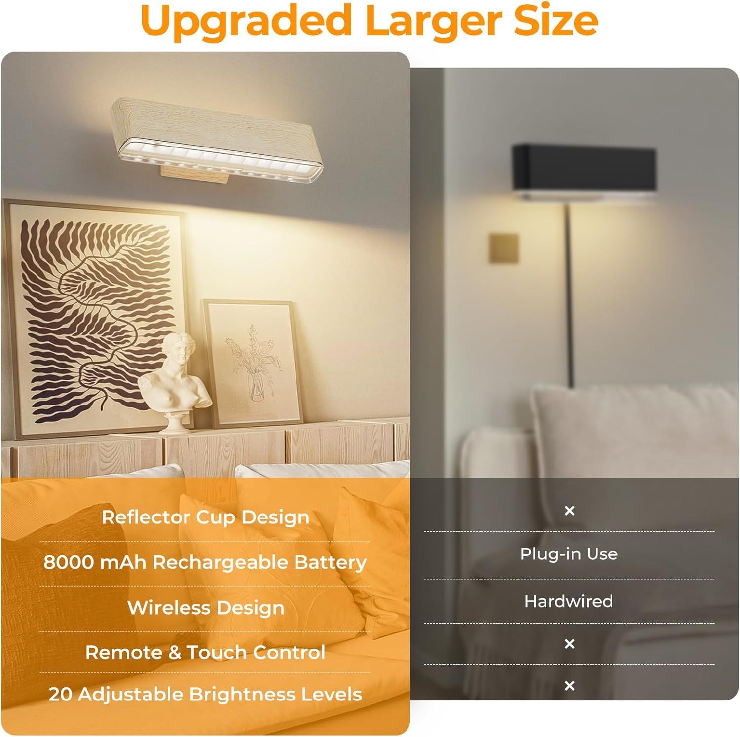 Magnetic Wireless Battery Operated Wall Sconce, Rechargeable Remote Control & Touch Control Wall Sconces Set V1171-CB-COM001668-2
