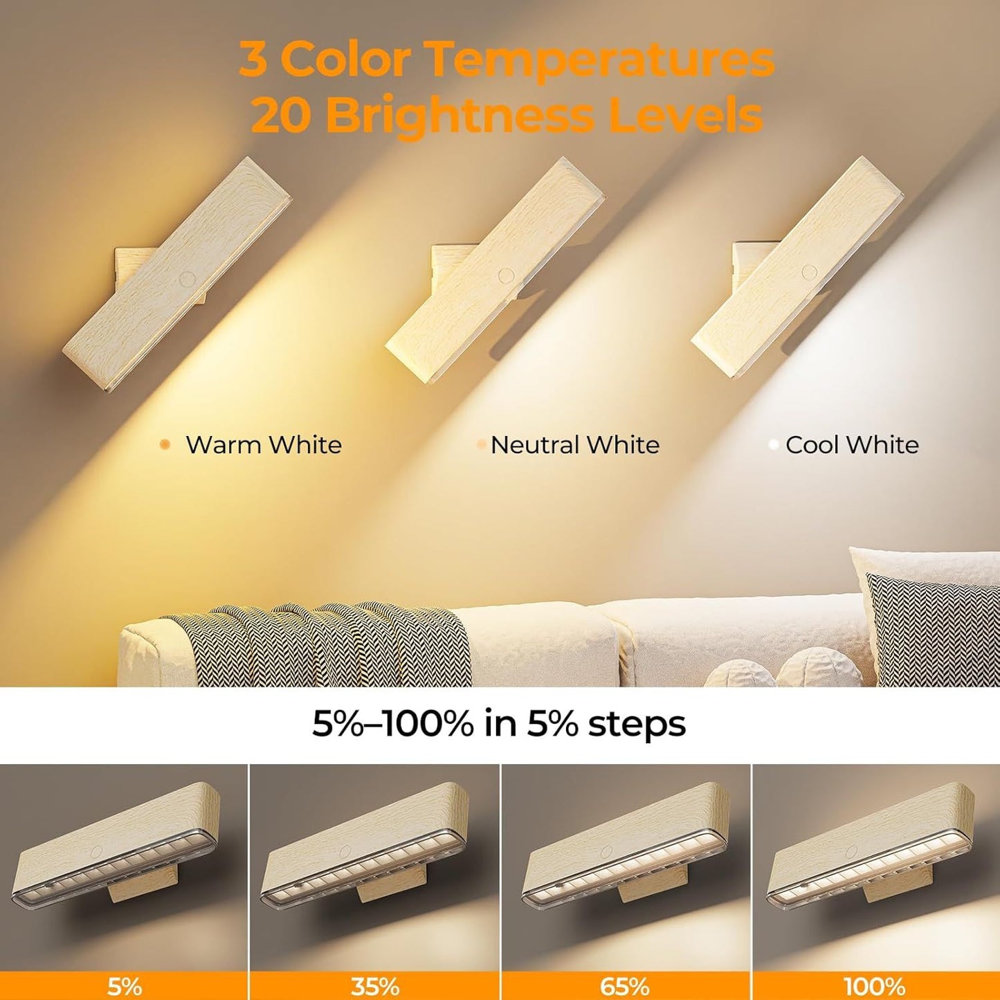 Magnetic Wireless Battery Operated Wall Sconce, Rechargeable Remote Control & Touch Control Wall Sconces Set V1171-CB-COM001668-2