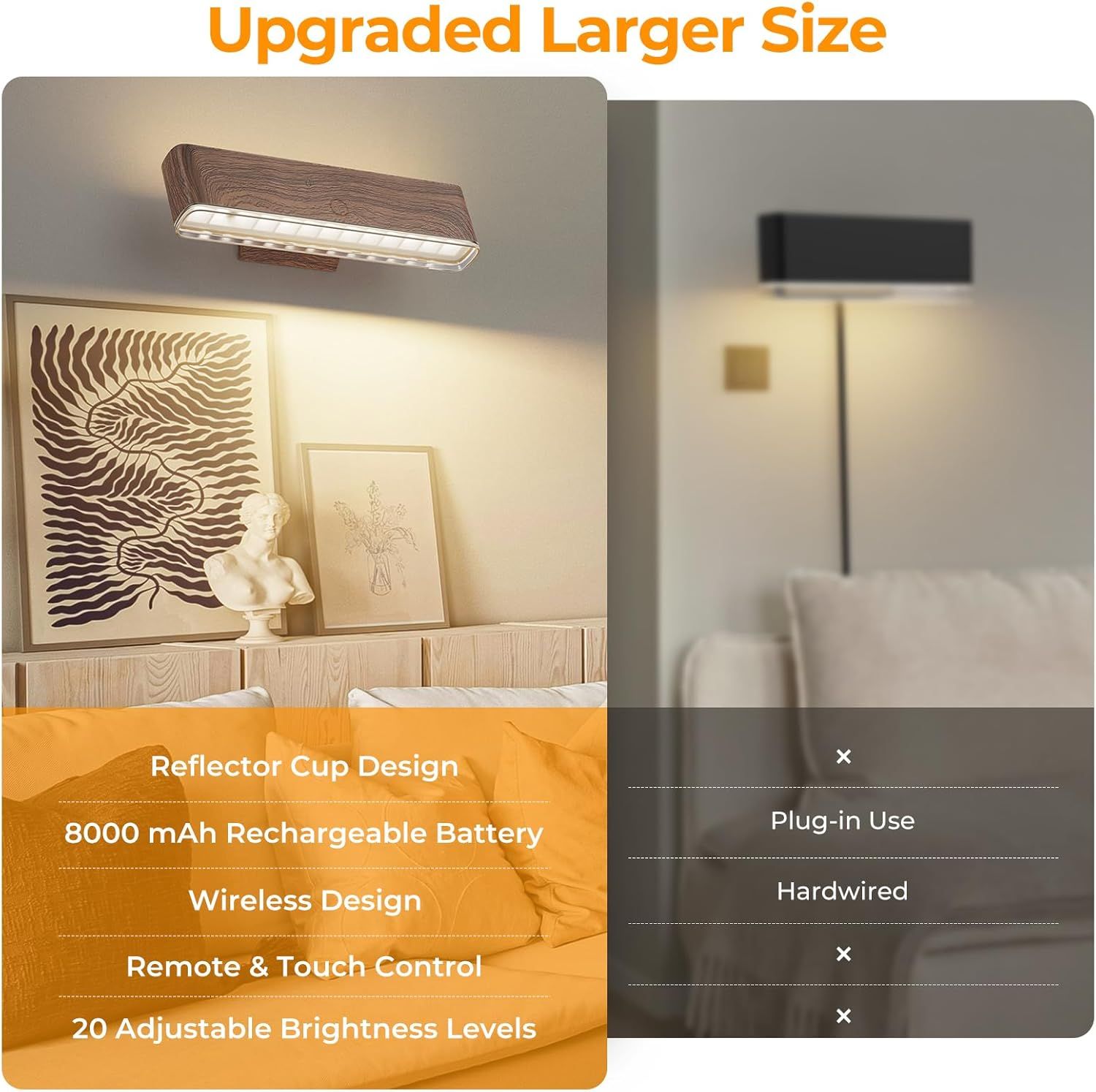 Magnetic Wireless Battery Operated Wall Sconce, Rechargeable Remote Control & Touch Control Wall Sconces Set V1171-CB-COM001669-2