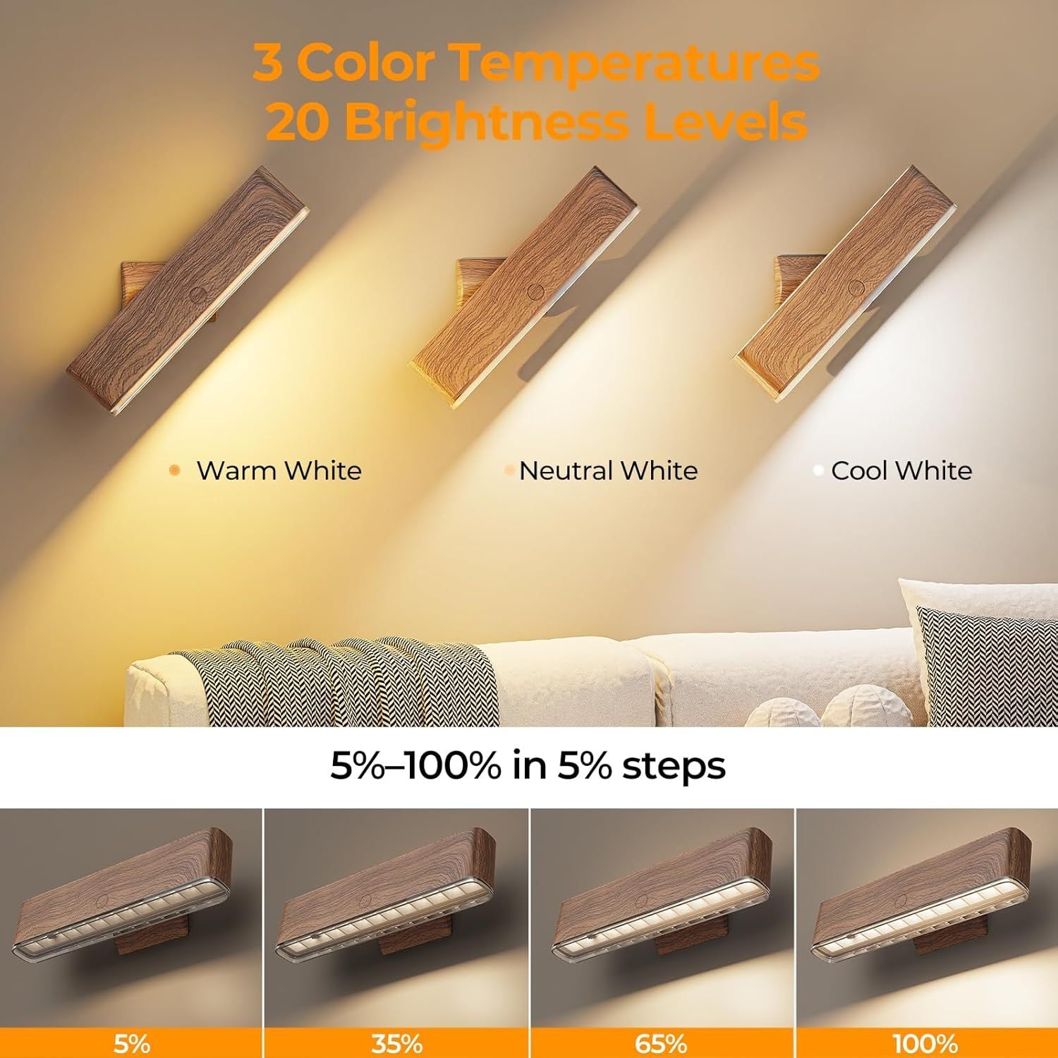 Magnetic Wireless Battery Operated Wall Sconce, Rechargeable Remote Control & Touch Control Wall Sconces Set V1171-CB-COM001669-2