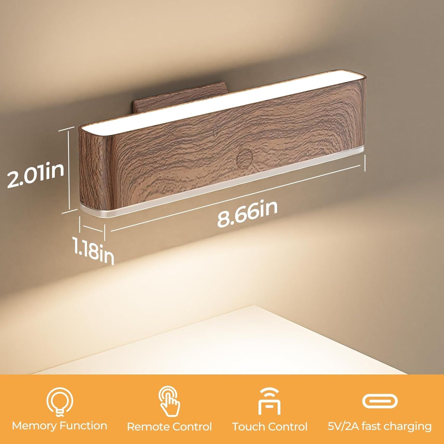 Magnetic Wireless Battery Operated Wall Sconce, Rechargeable Remote Control & Touch Control Wall Sconces Set V1171-CB-COM001669-2