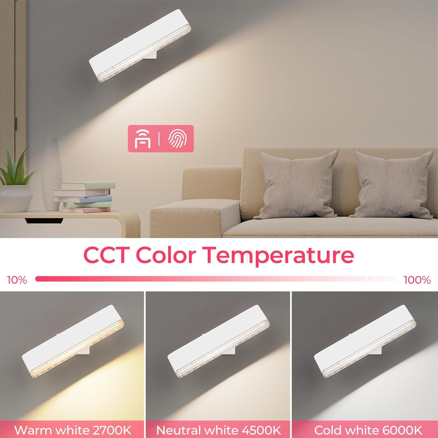 Wireless Vanity Lights for Mirror Set of 2-4000mAh Rechargeable Stick On Makeup Light with CCT Modes & V1171-CB-COM001679-2