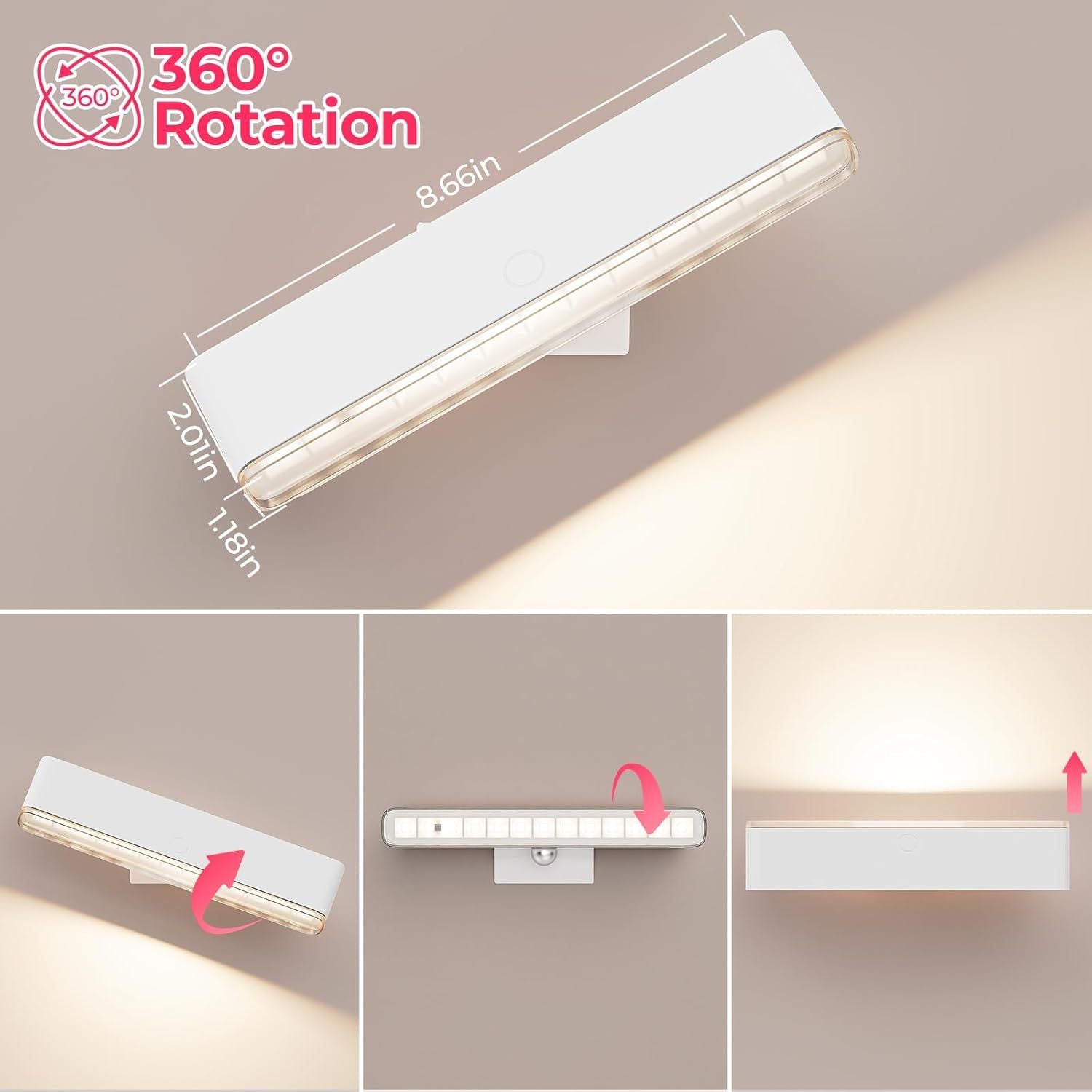 Wireless Vanity Lights for Mirror Set of 2-4000mAh Rechargeable Stick On Makeup Light with CCT Modes & V1171-CB-COM001679-2