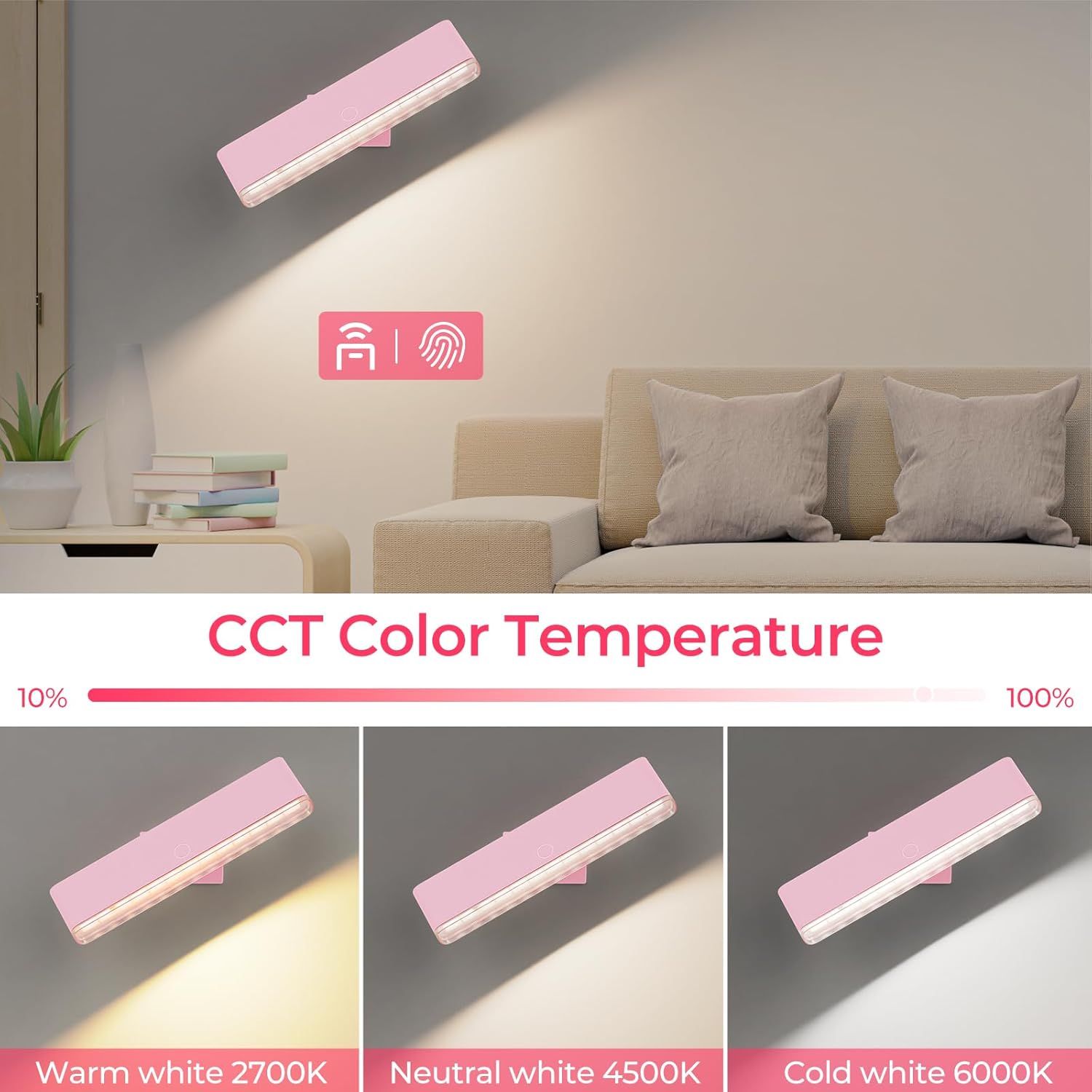 Wireless Vanity Lights for Mirror Set of 2-4000mAh Rechargeable Stick On Makeup Light with CCT Modes & V1171-CB-COM001680-2