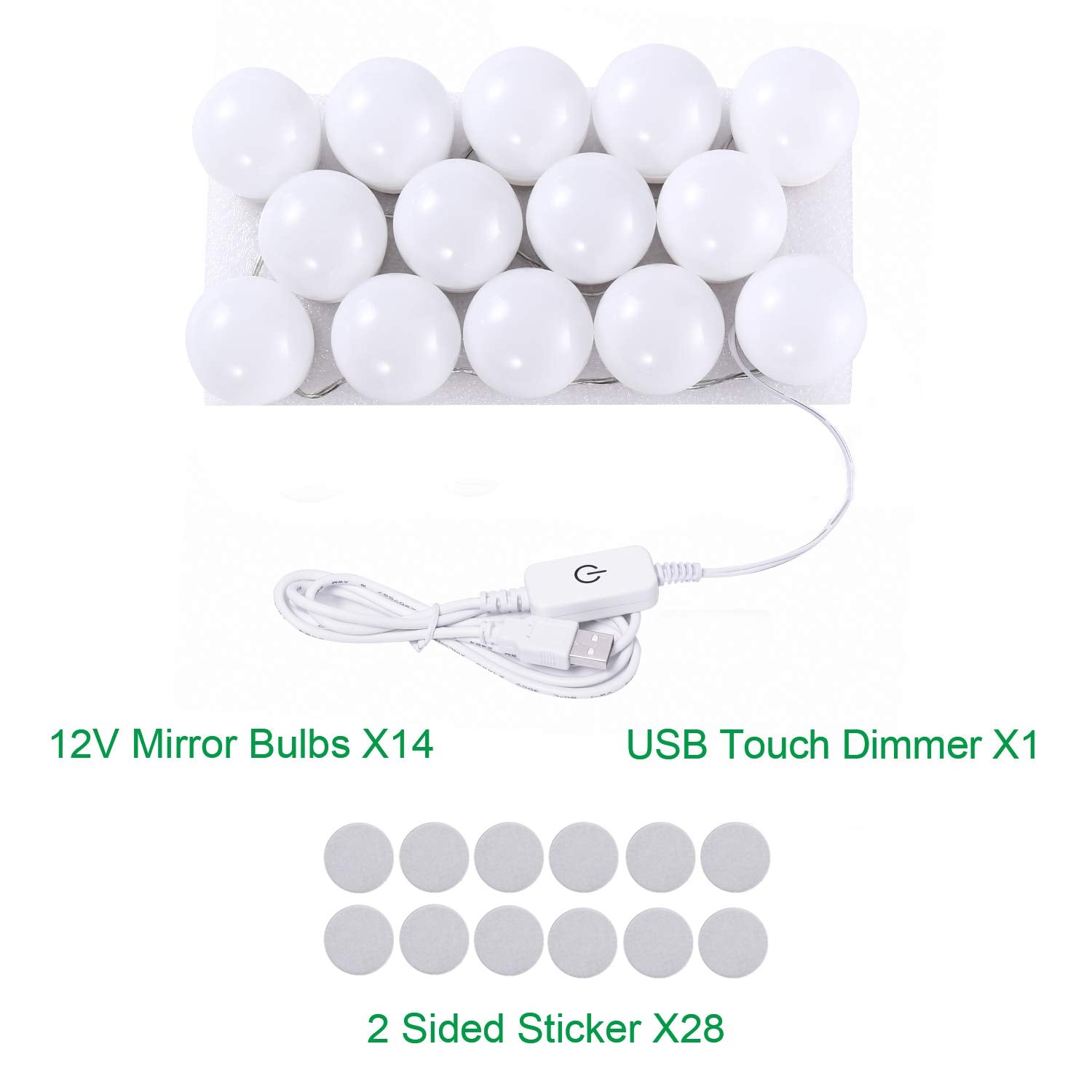 Hollywood LED Vanity Mirror Lights Kit, Dimmable Stick on USB Vanity Lights,Makeup Light Strip for for V1171-CB-G14NUSBWUS