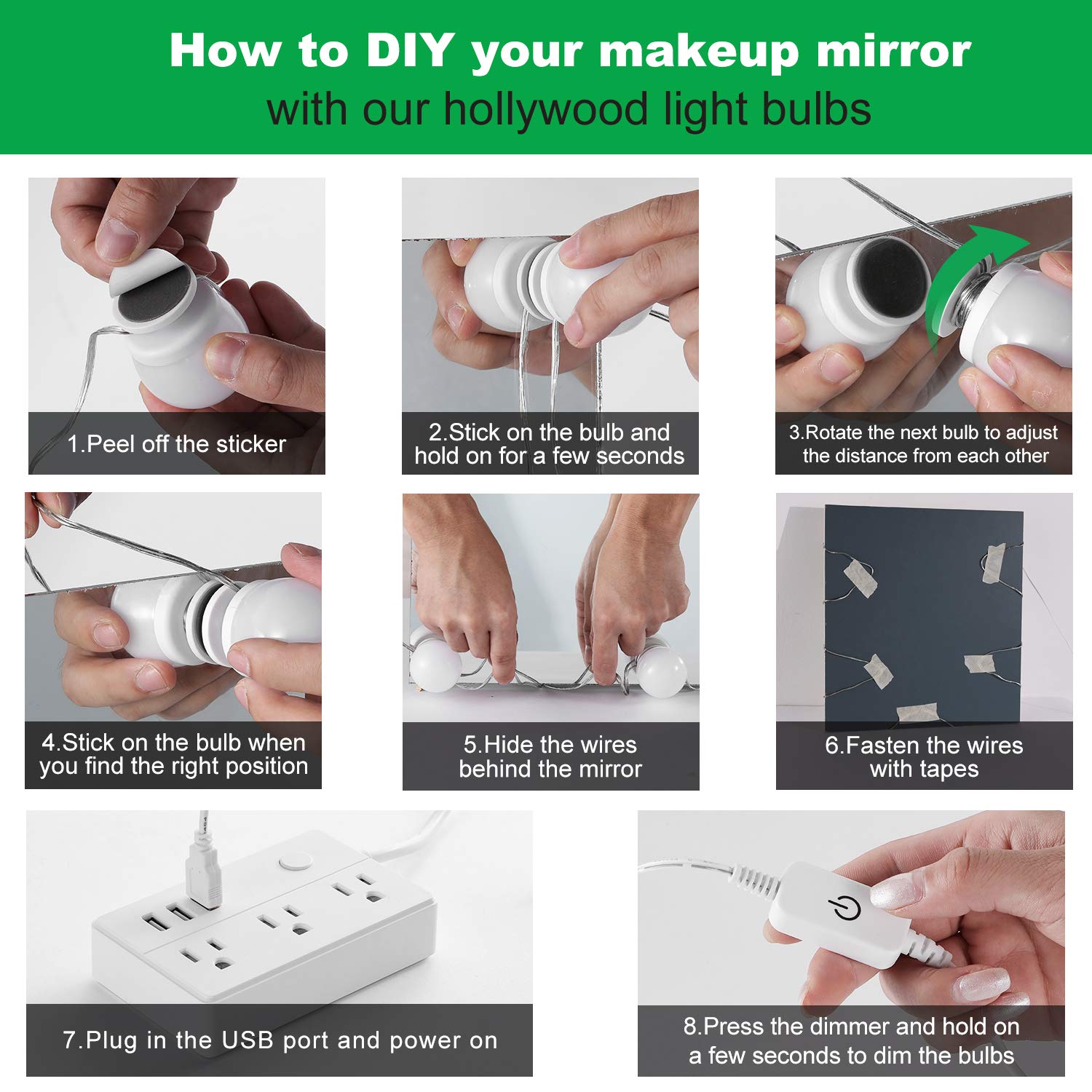 Hollywood LED Vanity Mirror Lights Kit, Dimmable Stick on USB Vanity Lights,Makeup Light Strip for for V1171-CB-G14NUSBWUS