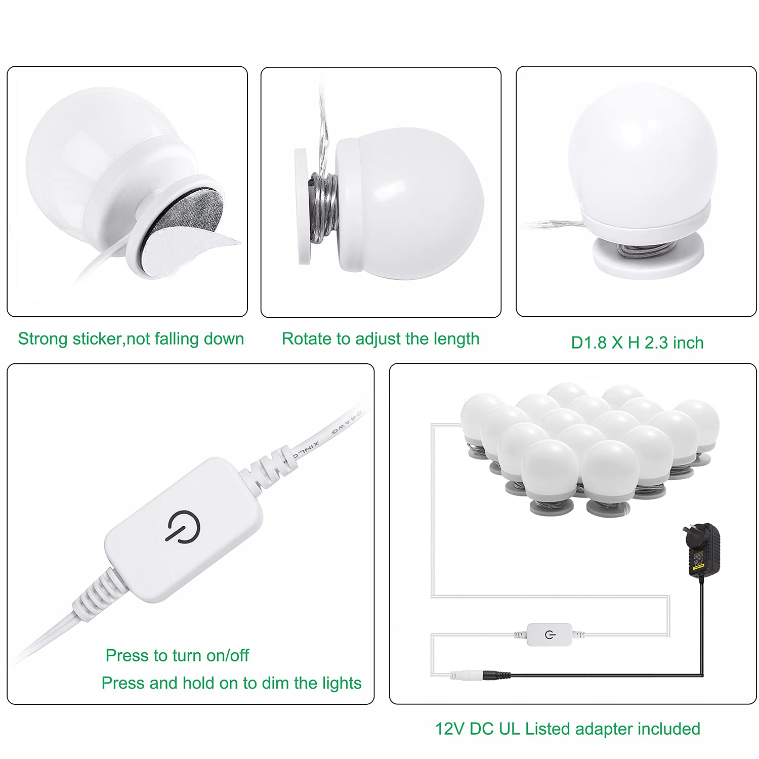 Hollywood Mirror Lights Makeup Vanity Lights, LED Vanity Mirror Lights Kit for Dressing Table, Dimmable and V1171-CB-G16NAUW