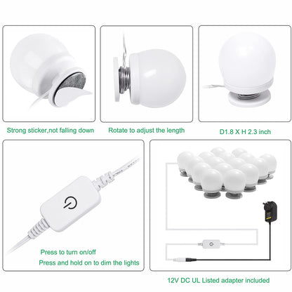 Hollywood Mirror Lights Makeup Vanity Lights, LED Vanity Mirror Lights Kit for Dressing Table, Dimmable and V1171-CB-G16NAUW