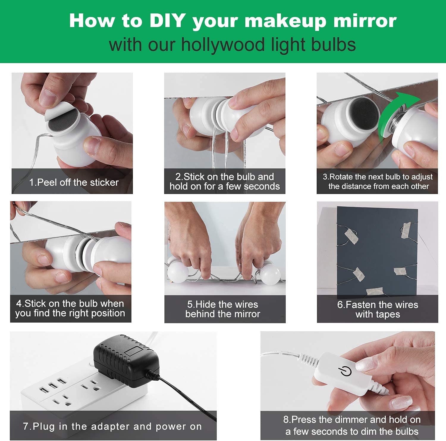 Hollywood Mirror Lights Makeup Vanity Lights, LED Vanity Mirror Lights Kit for Dressing Table, Dimmable and V1171-CB-G16NAUW