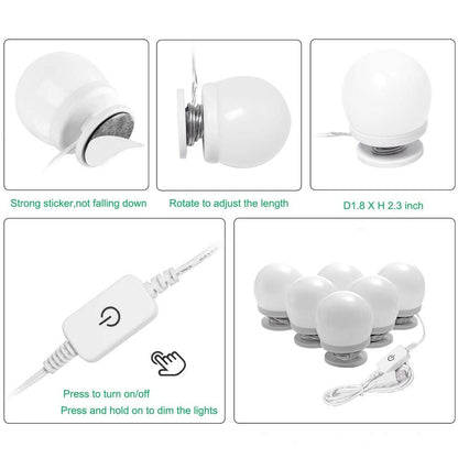 Dimmable Hollywood Style Lighted Vanity Makeup Mirror, LED Vanity Mirror Lights Kit with USB Port for V1171-CB-G6NUSBWUS