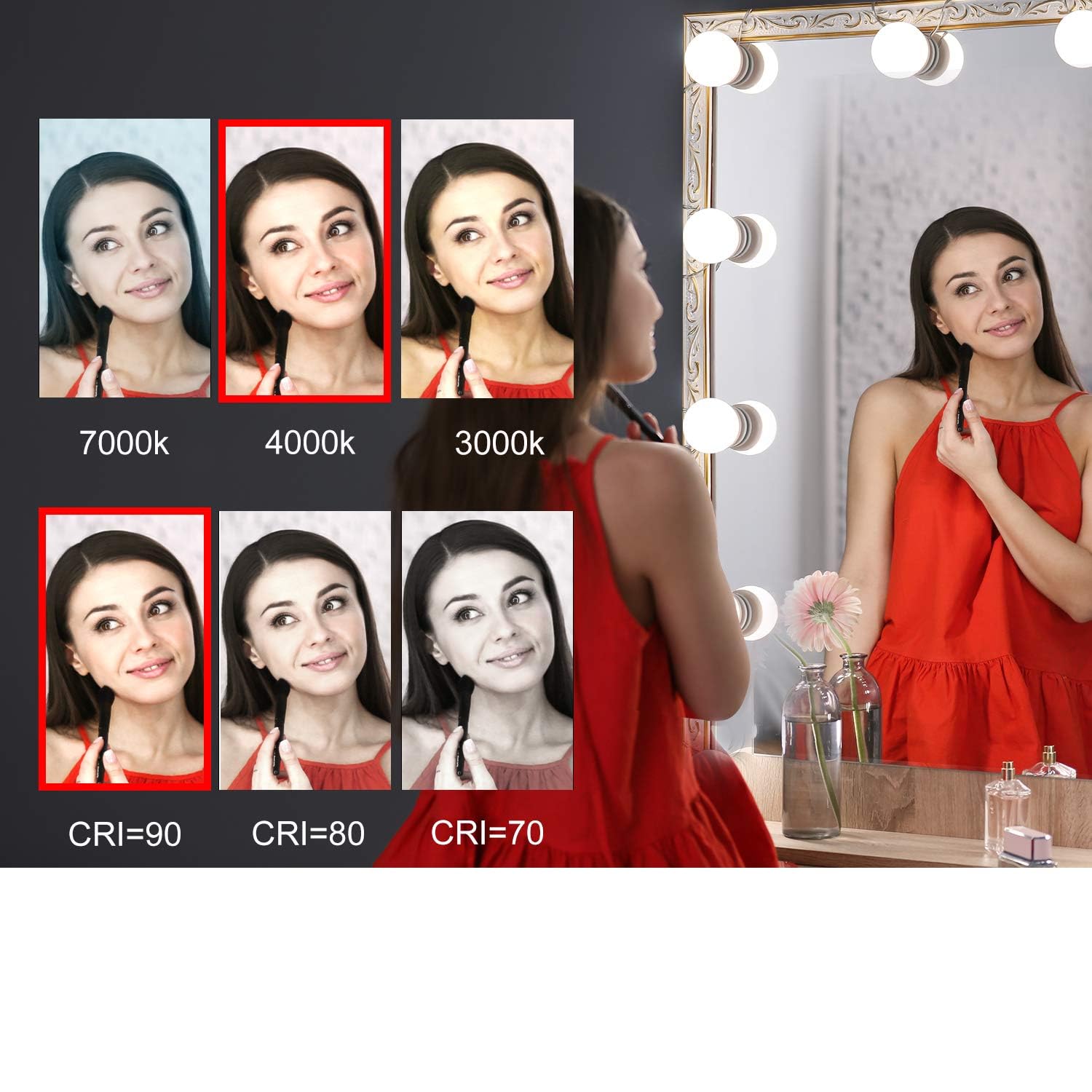 Dimmable Hollywood Style Lighted Vanity Makeup Mirror, LED Vanity Mirror Lights Kit with USB Port for V1171-CB-G6NUSBWUS