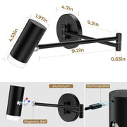 Battery Operated Wall Sconces Set of 2, Swing Arm Wall Lamp with Remote Control, Not Hardwired Led Wall Lamp V1171-CB-SA-CWL-CCT-2