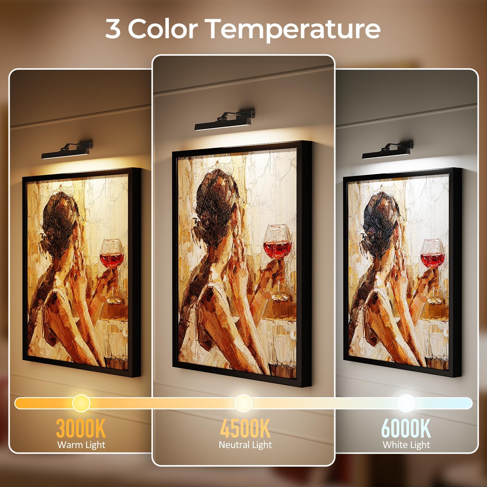 Picture Lights for Wall, Battery Operated Picture Light 16in Gallery Light for Paintings CCT Dimmable V1171-CB-TR-BPL-1-USB-RM-40CM