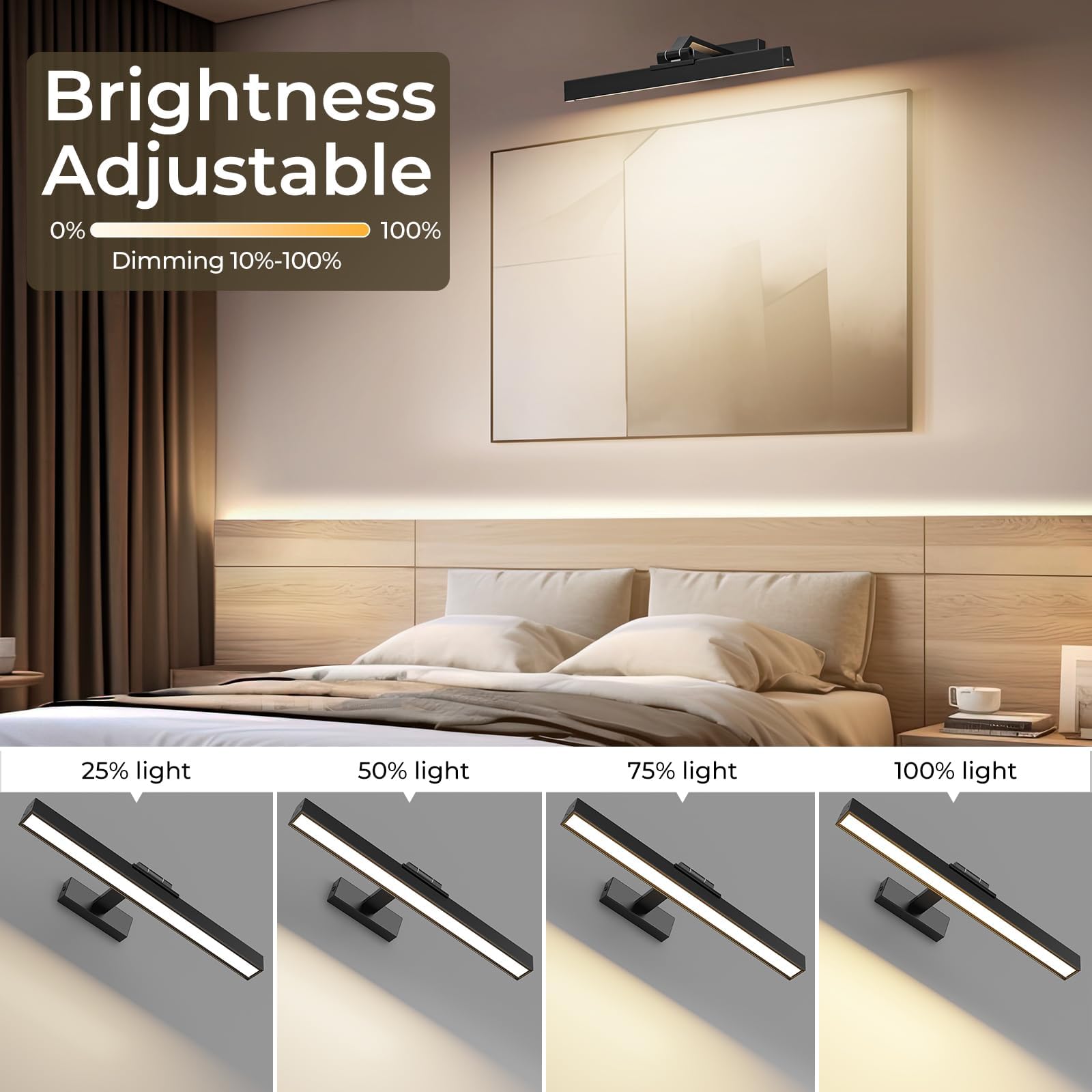 Picture Lights for Wall, Battery Operated Picture Light 16in Gallery Light for Paintings CCT Dimmable V1171-CB-TR-BPL-1-USB-RM-40CM