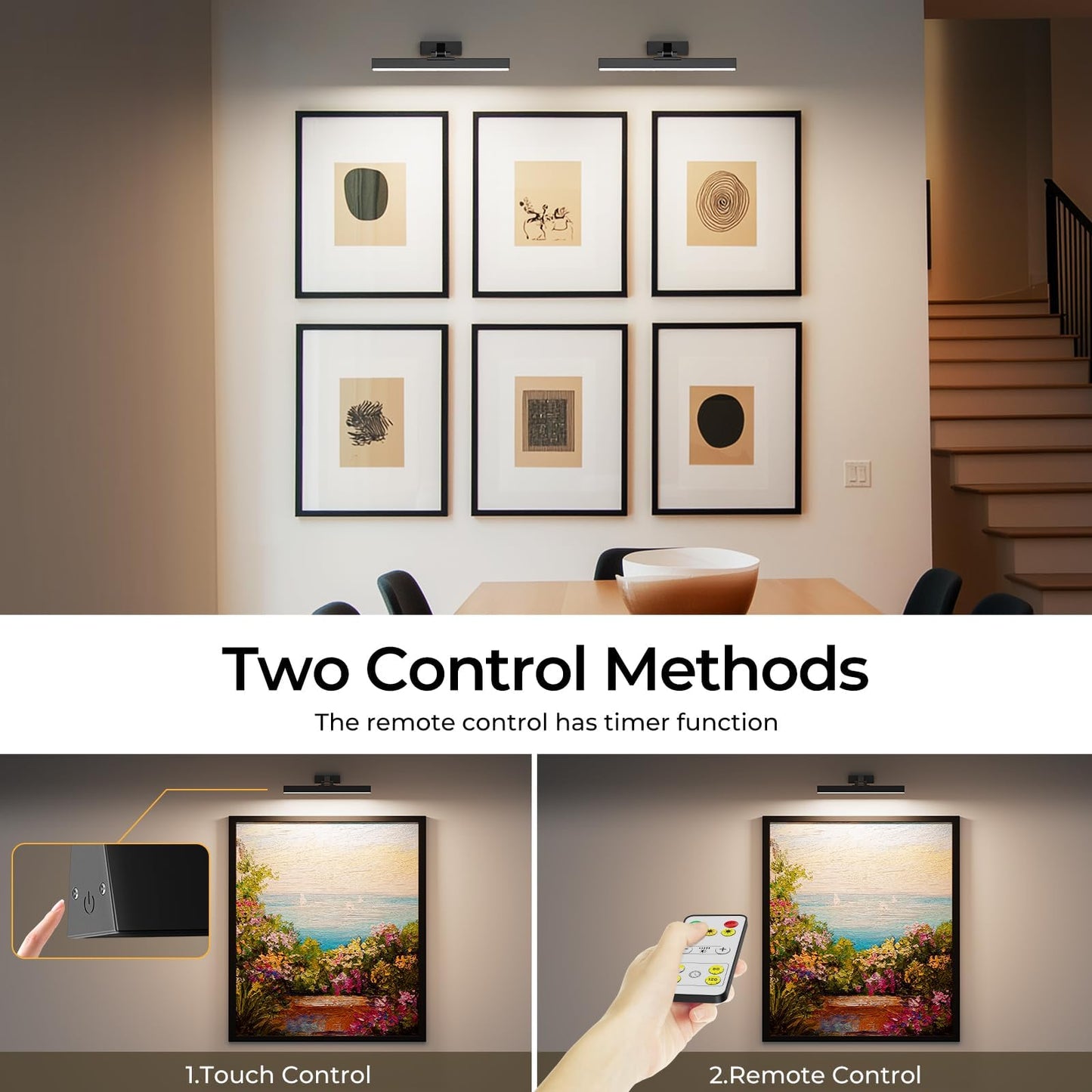 Picture Lights for Wall, Battery Operated Picture Light 16in Gallery Light for Paintings CCT Dimmable V1171-CB-TR-BPL-1-USB-RM-40CM