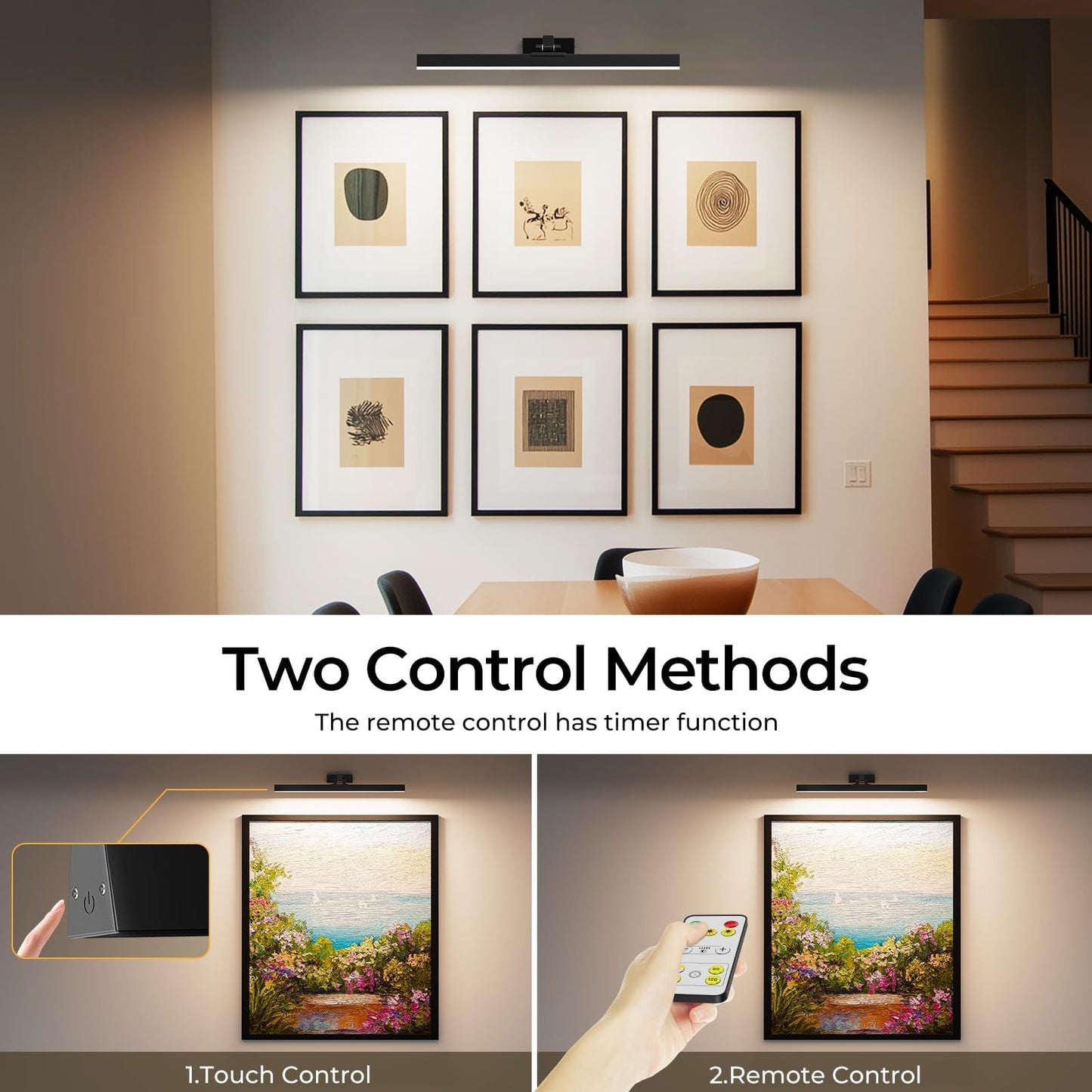 Wall Picture Light, 24in Battery-Powered Gallery Light for Artwork, CCT Dimmable Rechargeable Battery Wall V1171-CB-TR-BPL-1-USB-RM-60CM