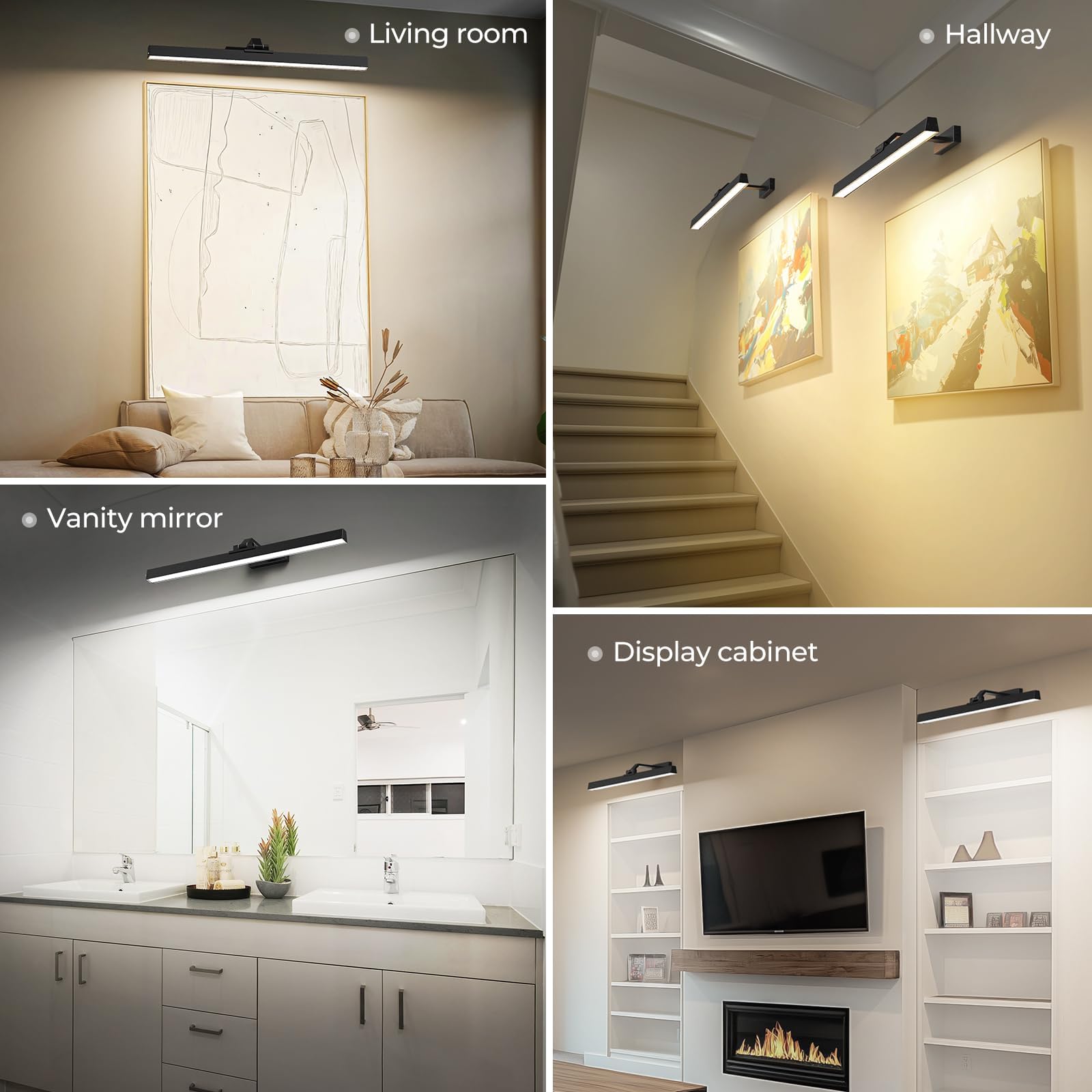 Wall Picture Light, 24in Battery-Powered Gallery Light for Artwork, CCT Dimmable Rechargeable Battery Wall V1171-CB-TR-BPL-1-USB-RM-60CM