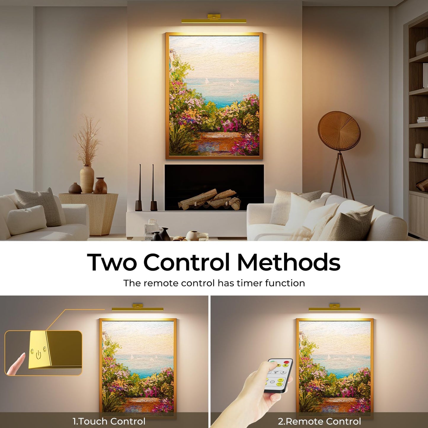 Picture Lights for Wall, Battery Operated Picture Light 16in Gallery Light for Paintings CCT Dimmable Gold V1171-CB-TR-GPL-1-USB-RM-40CM