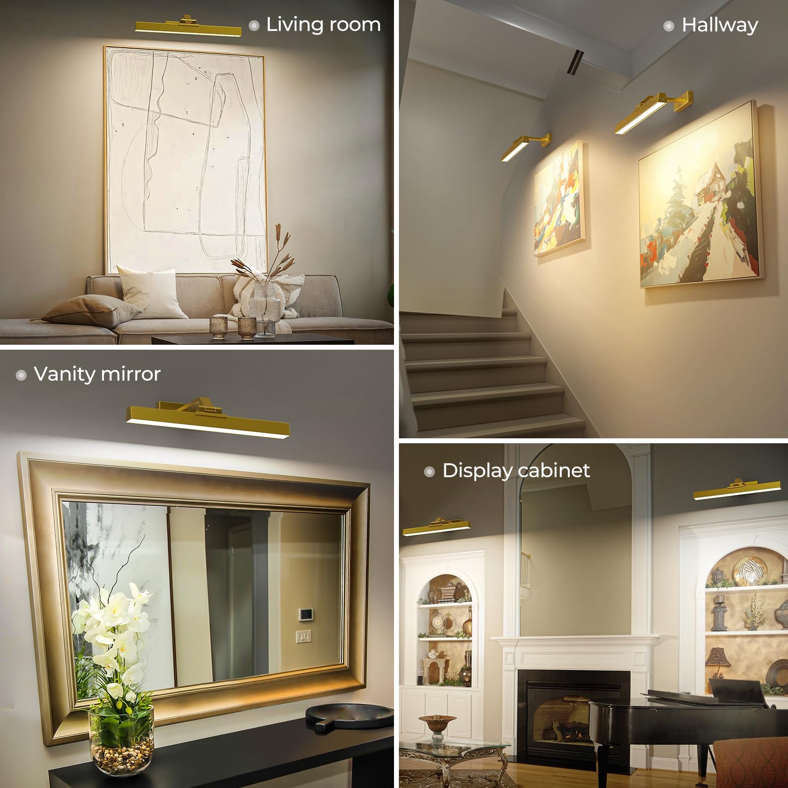 Picture Lights for Wall, Battery Operated Picture Light 16in Gallery Light for Paintings CCT Dimmable Gold V1171-CB-TR-GPL-1-USB-RM-40CM