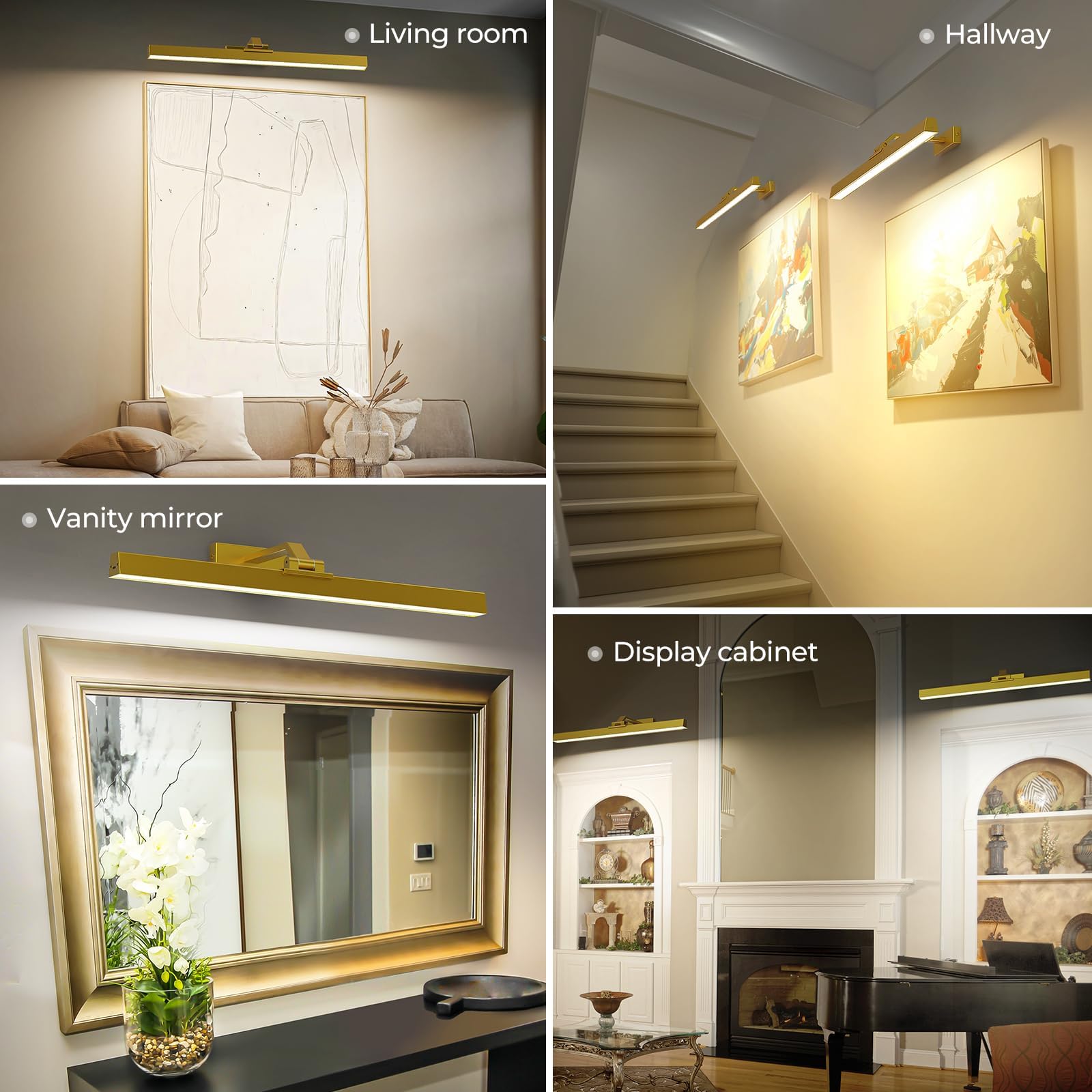Wall Picture Light, 24in Battery-Powered Gallery Light for Artwork, CCT Dimmable Rechargeable Battery Wall V1171-CB-TR-GPL-1-USB-RM-60CM
