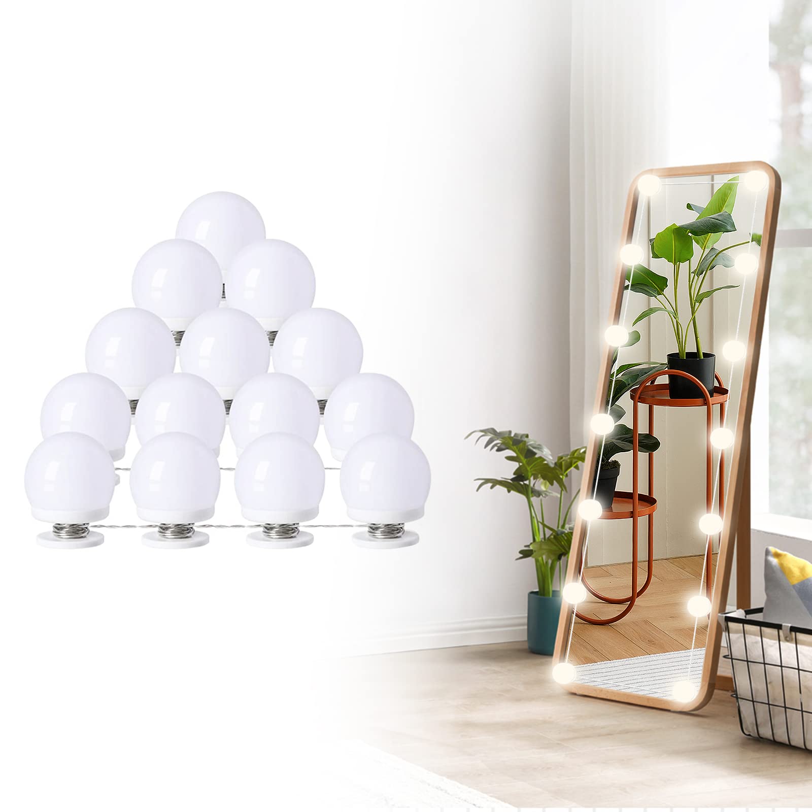 LED Makeup Vanity Lights with 14 Dimmable Light Bulbs, Hollywood Style Cosmetic Mirror Lights, USB Cable, 3 V1171-CB-USB-CCT-14MIRROR1