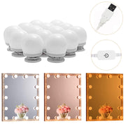 LED Makeup Vanity Lights with 14 Dimmable Light Bulbs, Hollywood Style Cosmetic Mirror Lights, USB Cable, 3 V1171-CB-USB-CCT-14MIRROR1