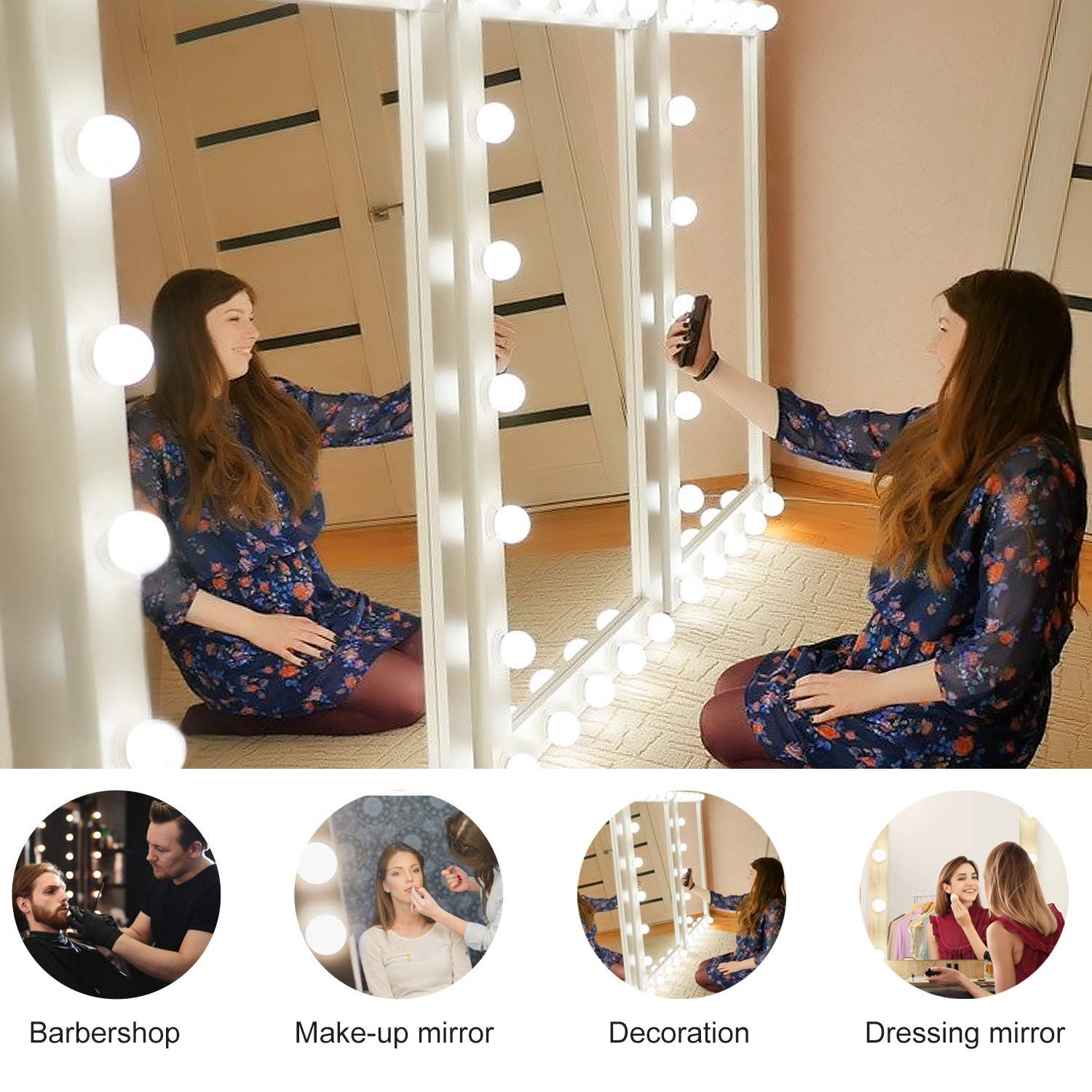 LED Makeup Vanity Lights with 14 Dimmable Light Bulbs, Hollywood Style Cosmetic Mirror Lights, USB Cable, 3 V1171-CB-USB-CCT-14MIRROR1