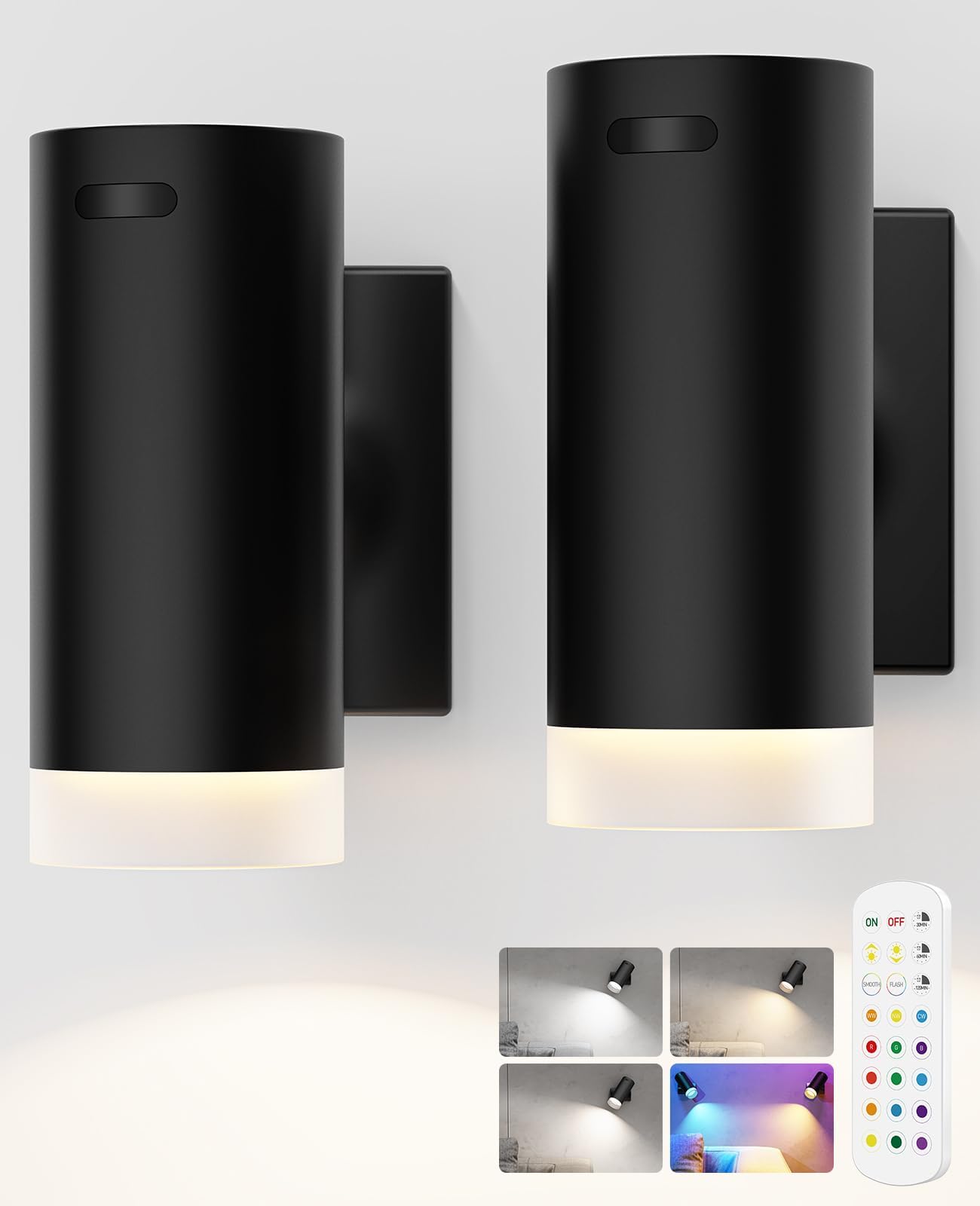 Battery Operated Wall Lights 2 Pack Rechargeable Wall Lights Indoor Touch Dimmable with Remote V1171-CB-WL-DL-RGB-CCT2