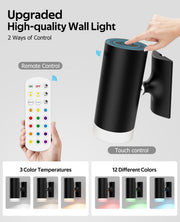 Battery Operated Wall Lights 2 Pack Rechargeable Wall Lights Indoor Touch Dimmable with Remote V1171-CB-WL-DL-RGB-CCT2