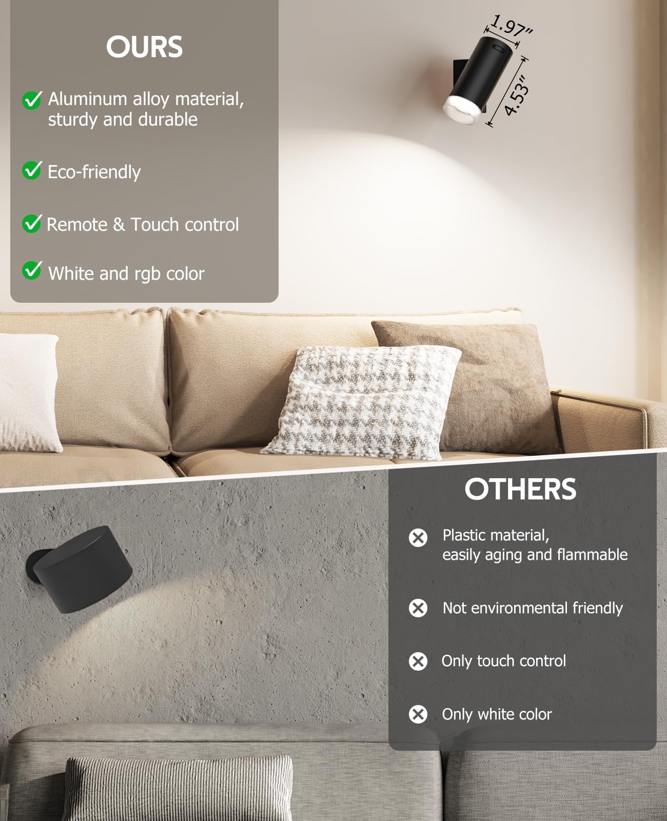 Battery Operated Wall Lights 2 Pack Rechargeable Wall Lights Indoor Touch Dimmable with Remote V1171-CB-WL-DL-RGB-CCT2