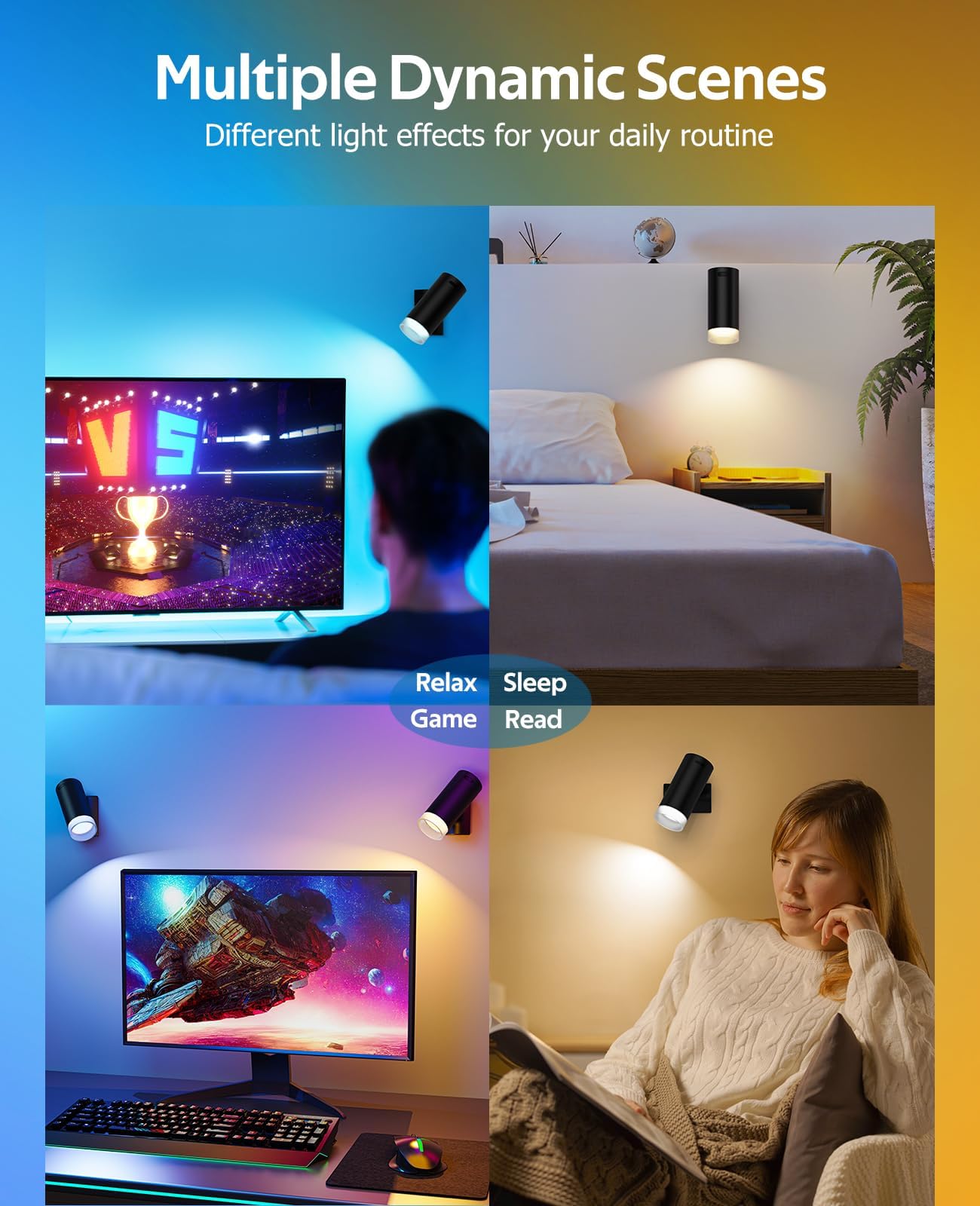 Battery Operated Wall Lights 2 Pack Rechargeable Wall Lights Indoor Touch Dimmable with Remote V1171-CB-WL-DL-RGB-CCT2