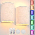 Battery Operated Wall Lights, 2 Pack Boho Decor with Remote Control, RGB Color Rustic Wall Sconces, Fabric V1171-CB-WL-MAGNET-RGB-BO-2