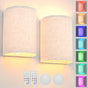 Battery Operated Wall Lights, 2 Pack Boho Decor with Remote Control, RGB Color Rustic Wall Sconces, Fabric V1171-CB-WL-MAGNET-RGB-BO-2
