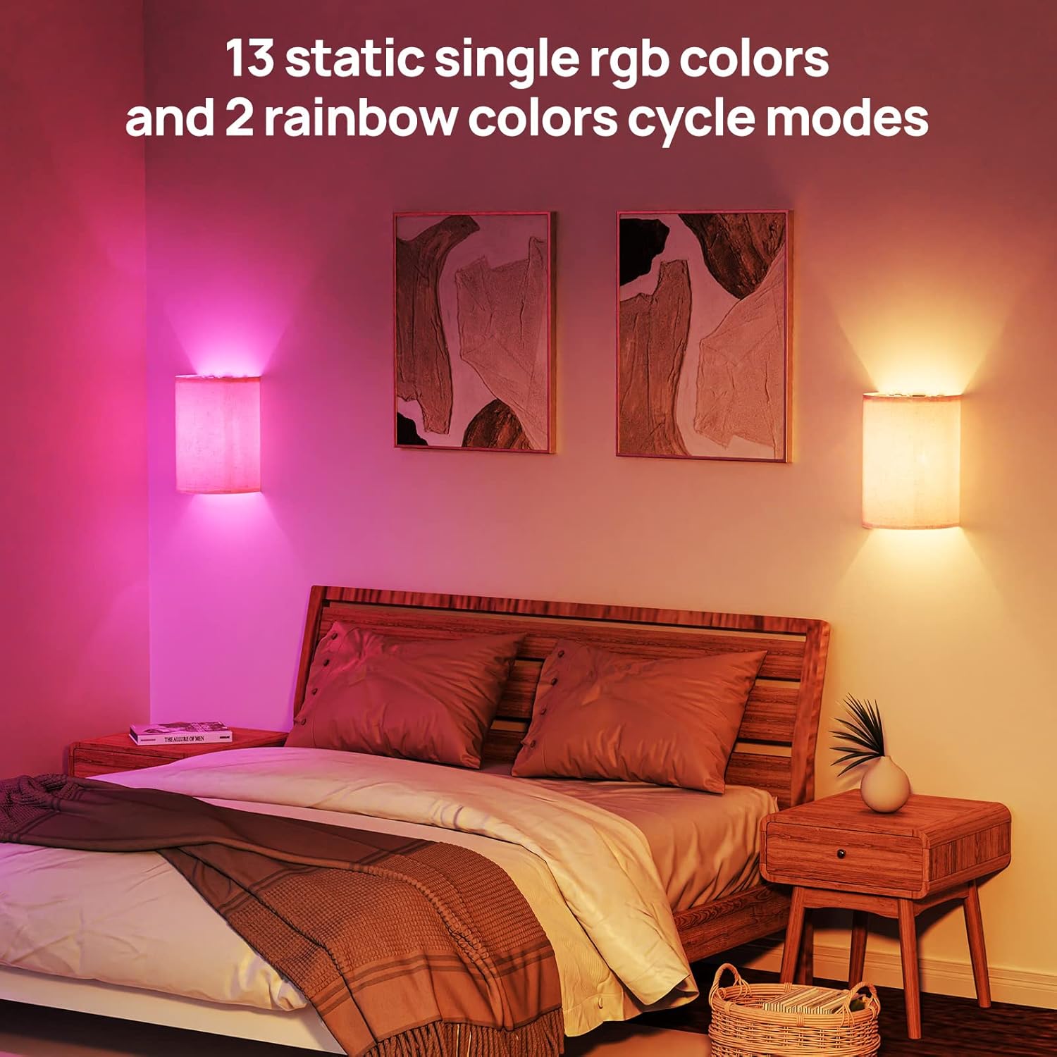 Battery Operated Wall Lights, 2 Pack Boho Decor with Remote Control, RGB Color Rustic Wall Sconces, Fabric V1171-CB-WL-MAGNET-RGB-BO-2