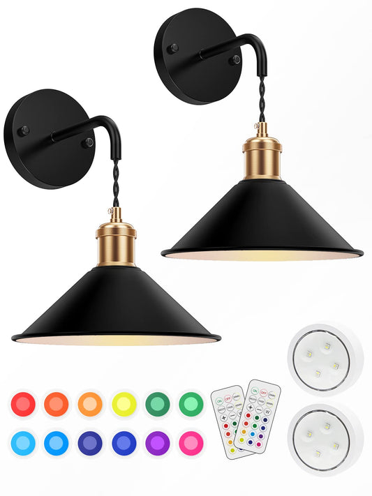Battery Operated Wall Sconce, Wireless Wall Lights Set of 2, 13 RGB Colors Dimmable Battery Powered Wall Lamp V1171-CB-WLPD-B-RGB-BO2