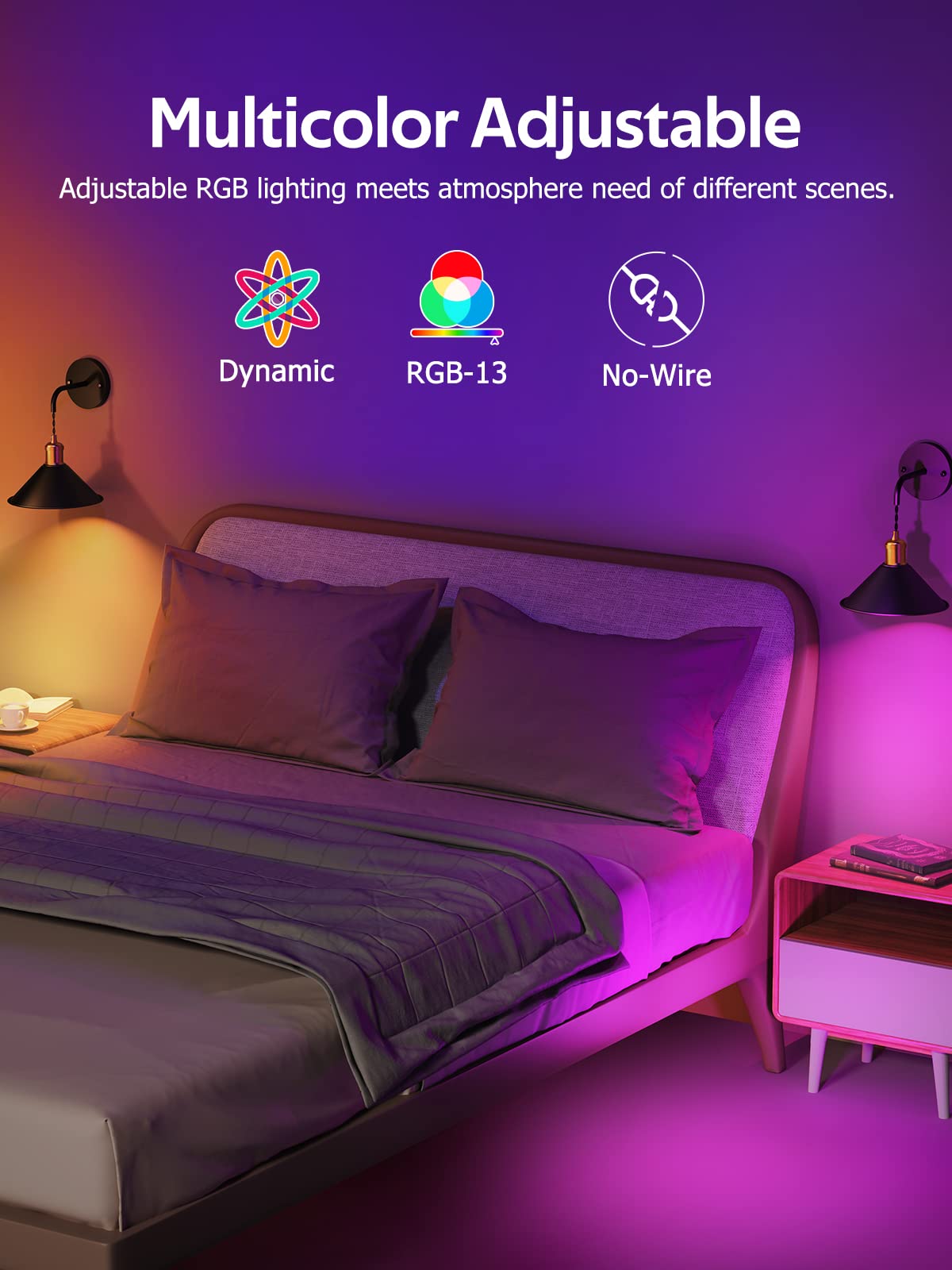 Battery Operated Wall Sconce, Wireless Wall Lights Set of 2, 13 RGB Colors Dimmable Battery Powered Wall Lamp V1171-CB-WLPD-B-RGB-BO2