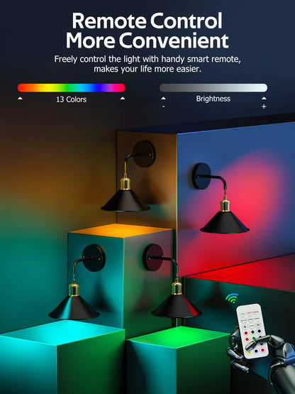Battery Operated Wall Sconce, Wireless Wall Lights Set of 2, 13 RGB Colors Dimmable Battery Powered Wall Lamp V1171-CB-WLPD-B-RGB-BO2