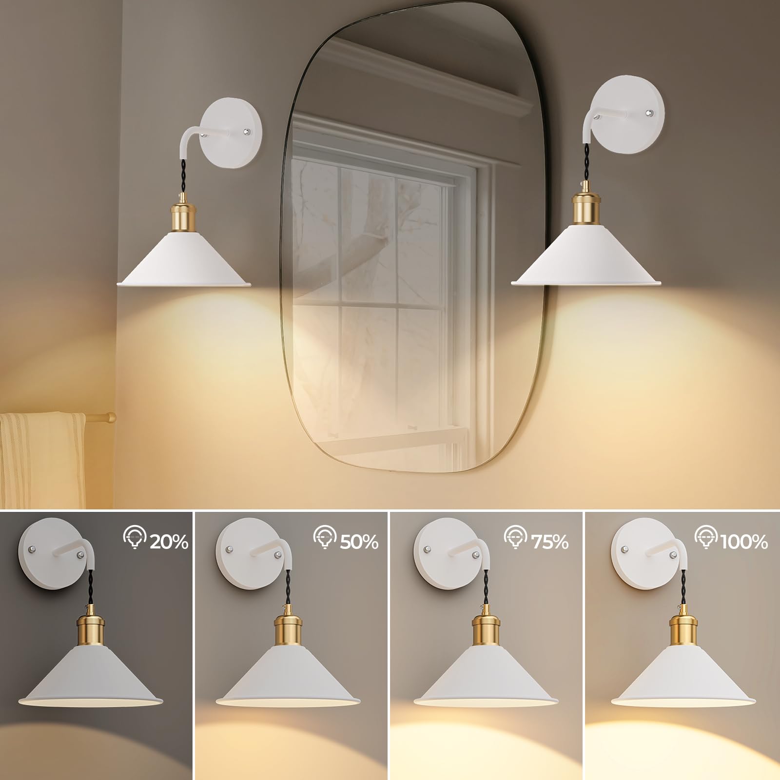 Battery Operated Wall Sconce, Wireless Wall Lights Set of 2, 13 RGB Colors Dimmable Battery Powered Wall Lamp V1171-CB-WLPD-W-RGB-BO2