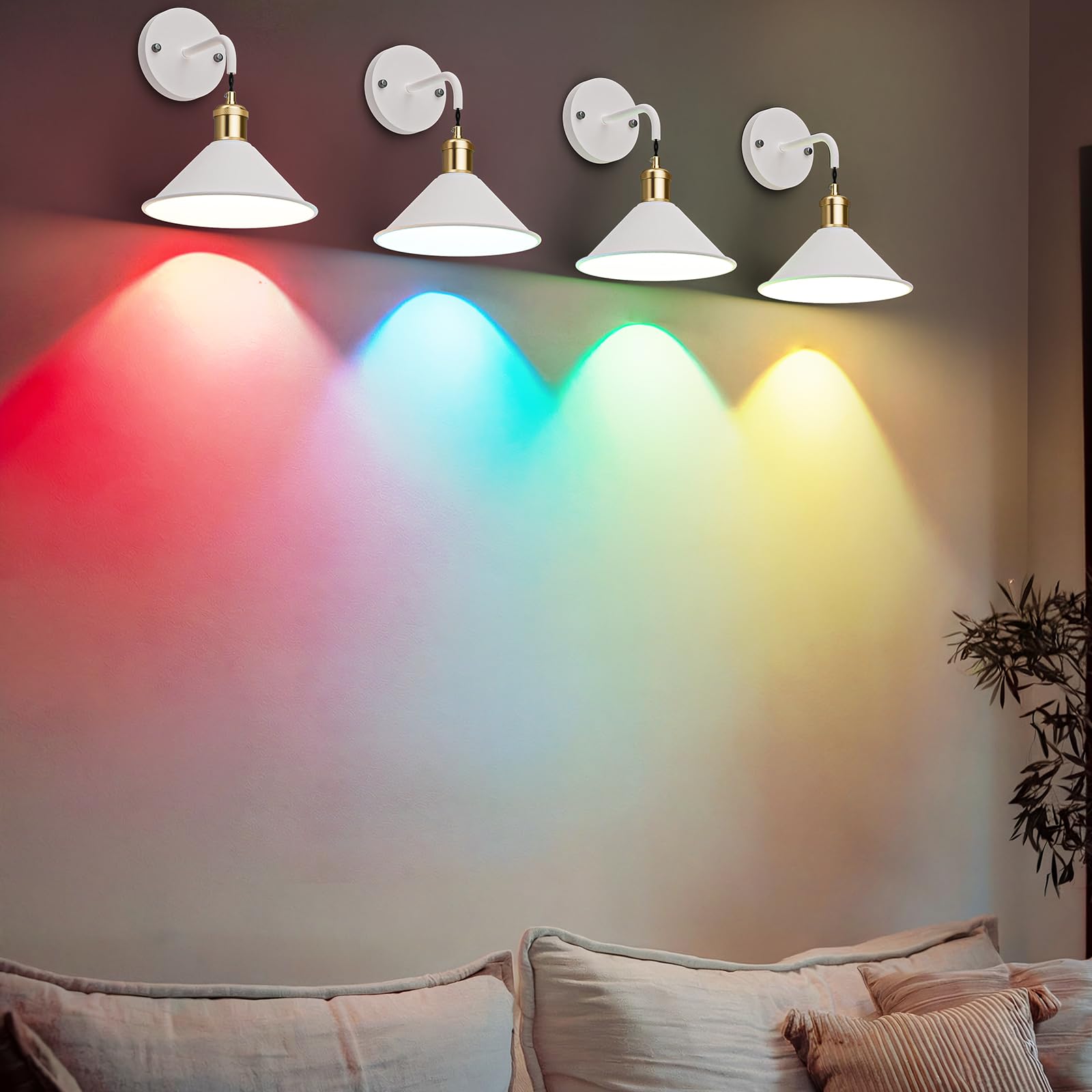 Battery Operated Wall Sconce, Wireless Wall Lights Set of 2, 13 RGB Colors Dimmable Battery Powered Wall Lamp V1171-CB-WLPD-W-RGB-BO2