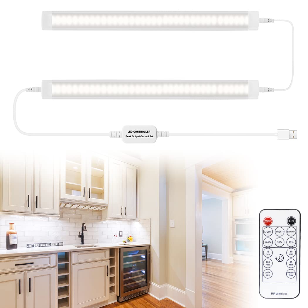Led Under Cupboard Kitchen Lights, Dimmable Bar Cupboard Lights with Remote Control for Wardrobe,Cupboards, V1171-CC-5VNWBAR30-2-RM