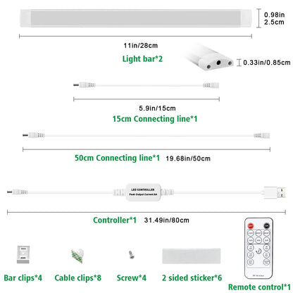Led Under Cupboard Kitchen Lights, Dimmable Bar Cupboard Lights with Remote Control for Wardrobe,Cupboards, V1171-CC-5VNWBAR30-2-RM