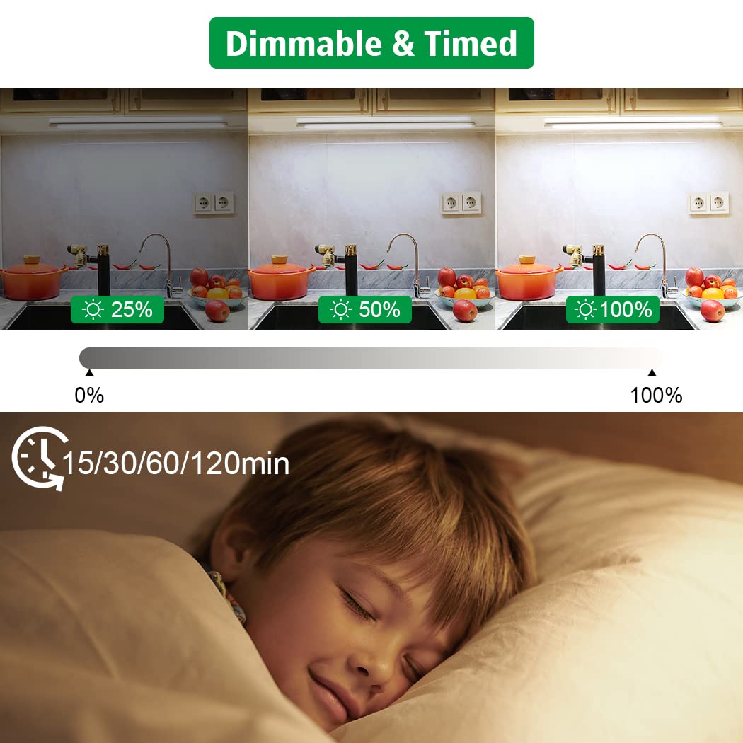 Led Under Cupboard Kitchen Lights, Dimmable Bar Cupboard Lights with Remote Control for Wardrobe,Cupboards, V1171-CC-5VNWBAR30-2-RM