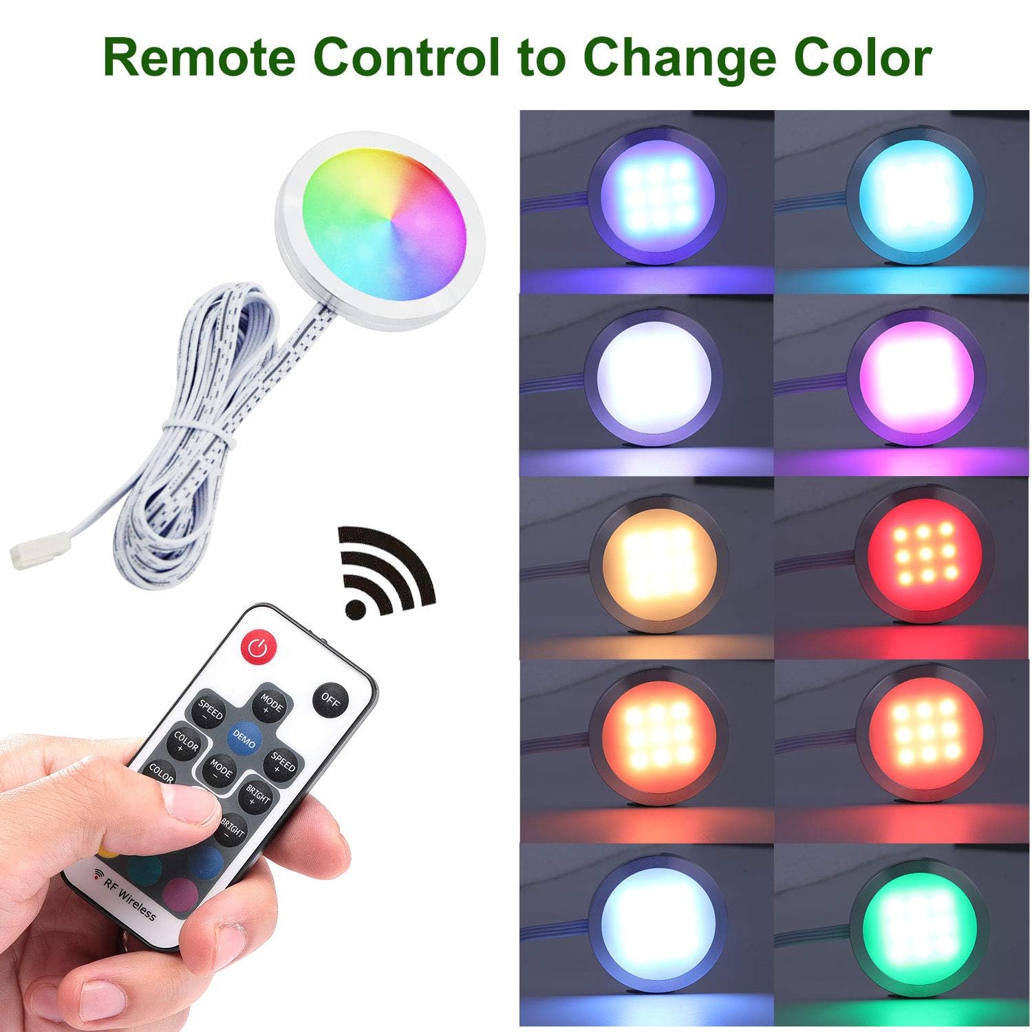 RGB Color Changing LED Under Cabinet Lighting Kit 4 Packs Aluminum Slim Cabinet LED Puck Lights for Kitchen V1171-CC-AYLBHA010AU